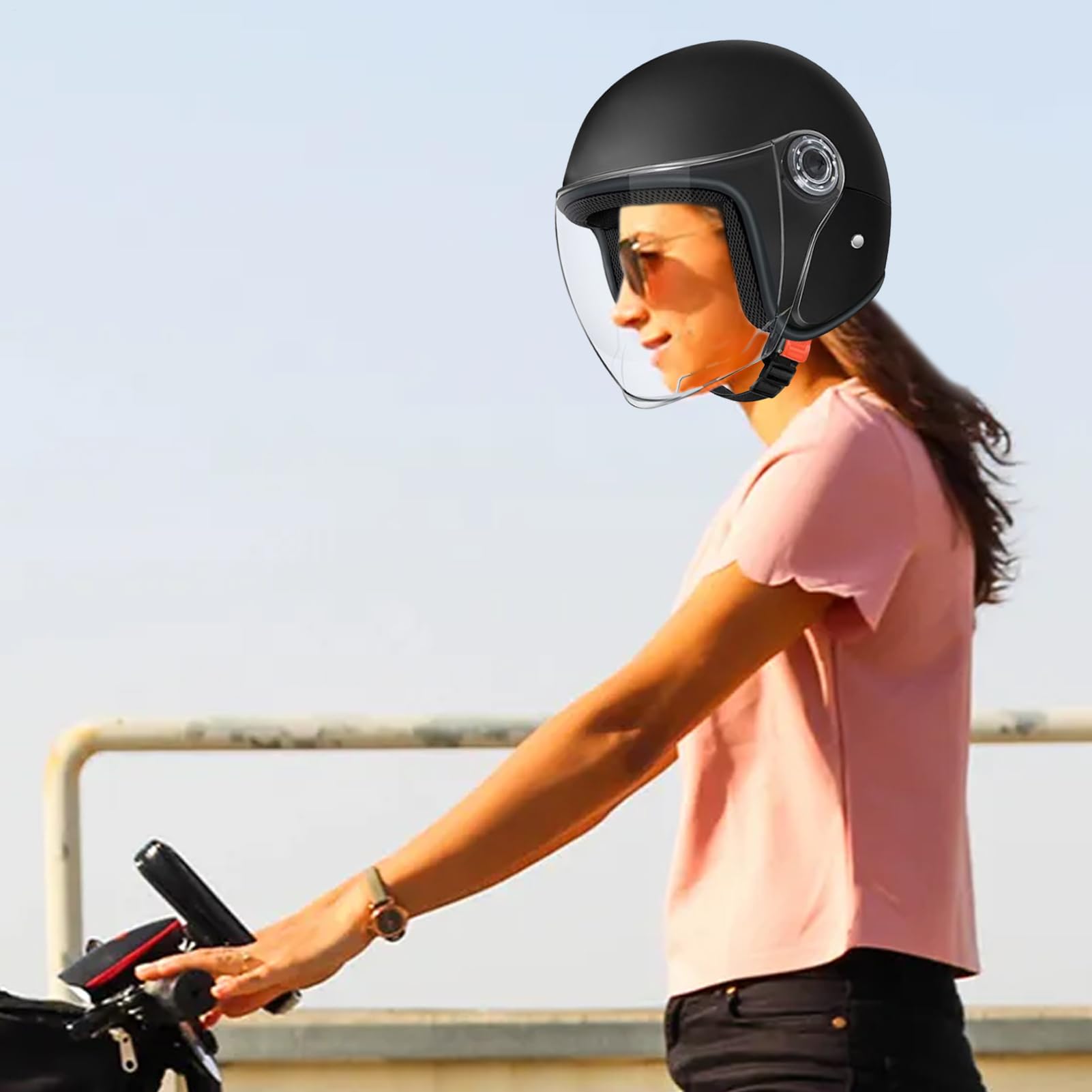 Casco Moto Mezza Faccia - Caschi Per Scooter Elettrici, Casco Per Ciclomotore|Casco Da Moto je t, Caschi Da Moto, Casco Per Ciclomotore Per Protezione Dal Freddo, Per Uomo E Donna
