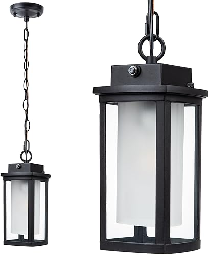 Miniatura 10 de JYZ Iluminación Colgante para Exteriores del Anochecer al Amanecer, Accesorio de Luz de Linterna Colgante Exterior, Candelabro Clásico Negro para