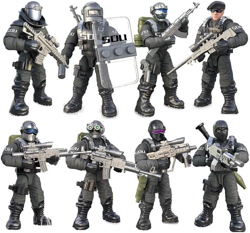 Miniatura 8 de MEIEST SWAT - Juguete de bloques de construcción de equipo de modelo, 8 piezas de acción de policía de la ciudad con múltiples accesorios de armas