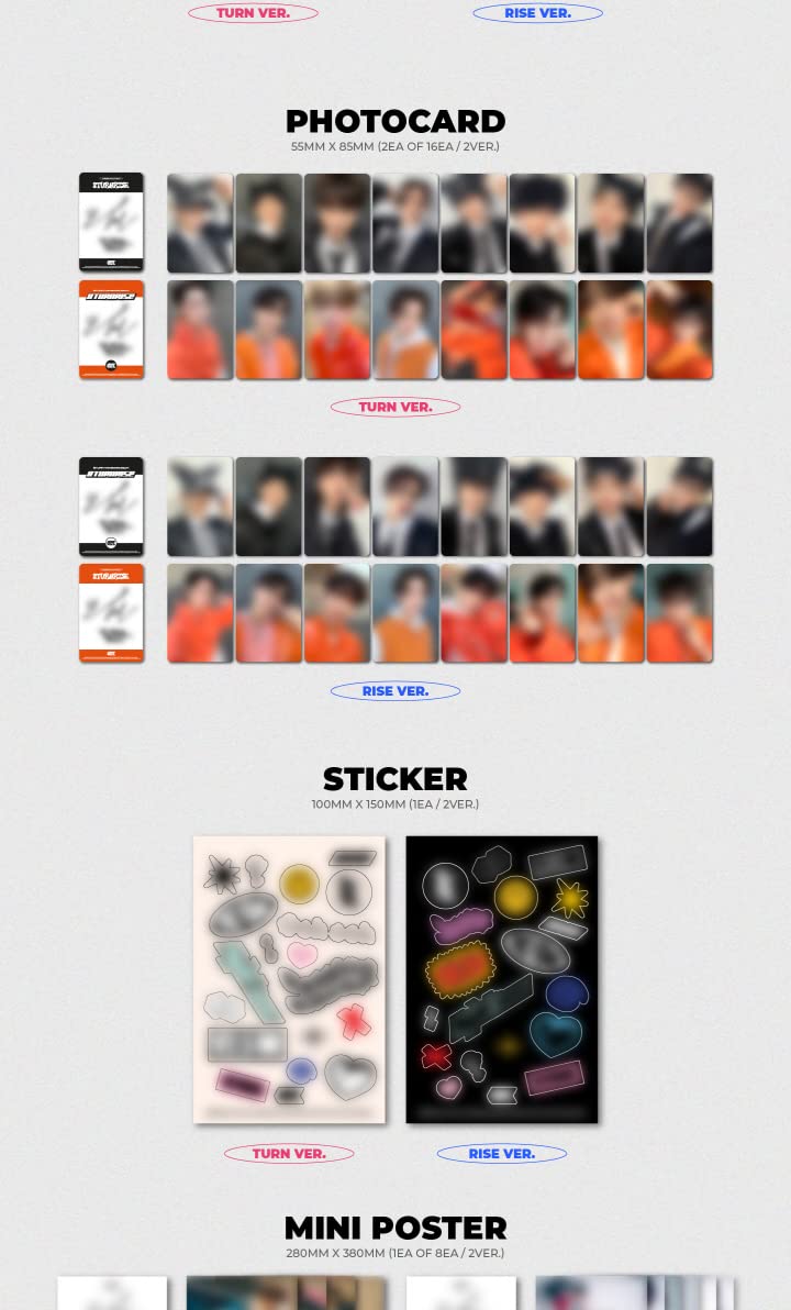 8TURN 8TURNRISE 1st Mini Album 2 Versione SET CD+1p Mini Poster On Pack+84p Libretto Selfie Libro+2p PhotoCard+1ea Adesivo+8p Film Foto+2p ID Immagine+1p Carta Lirica+Tracking Sigillato