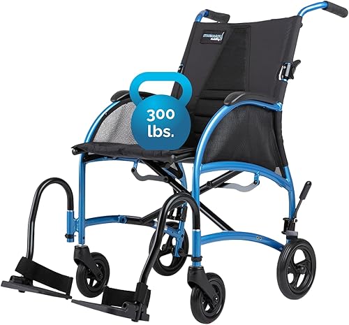 Strongback Mobility Excursion Lightweight Foldable Transport Chair Ultra Lightweight Folding Wheelchair with Built-in Adjustable Lumbar Support