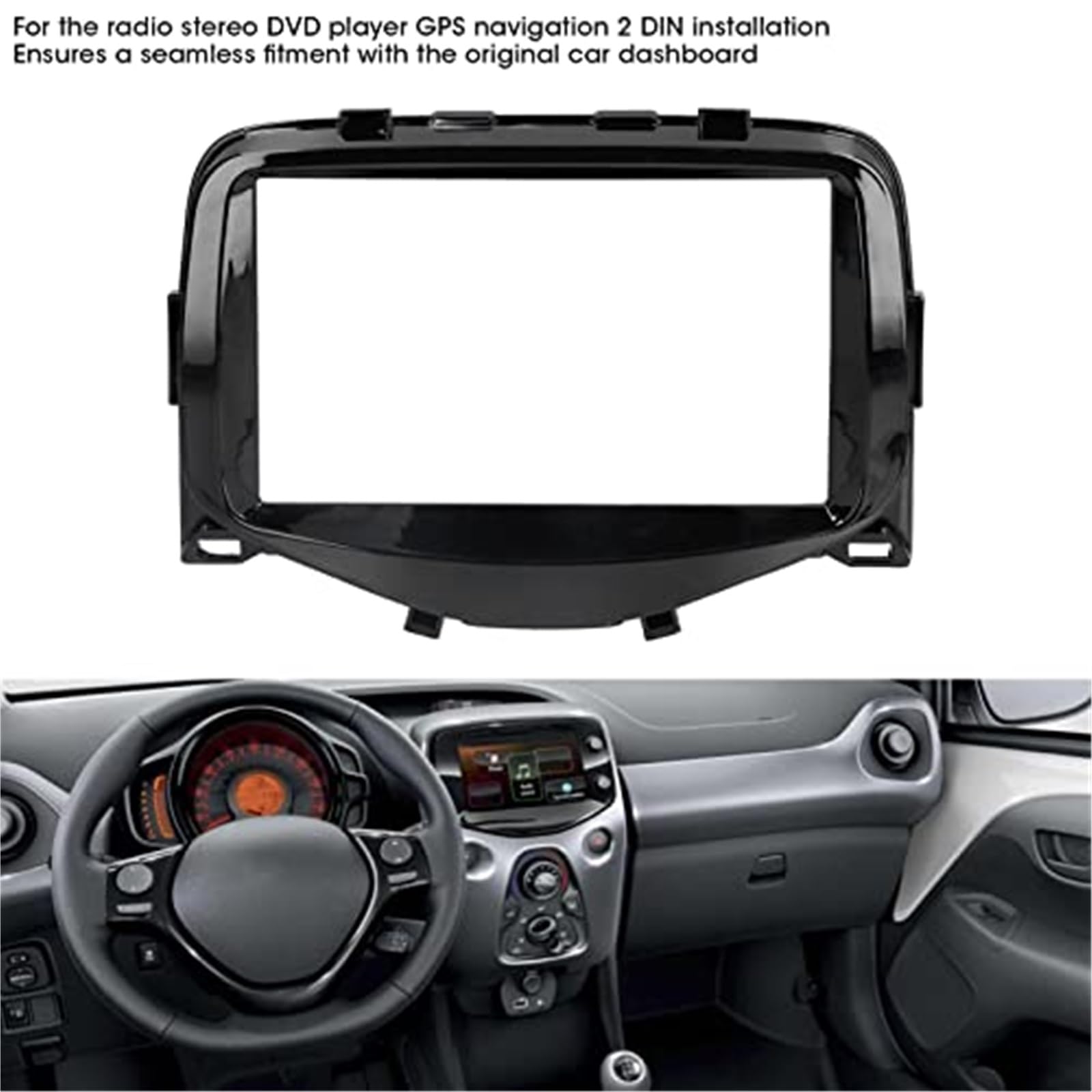 Kit de garniture de tableau de bord de voiture, panneau de façade d'autoradio stéréo GPS CD DVD, remplacement de cadre, for une installation 2DIN ultra-résistante et élégante AYGO 2014-2015 Tabl