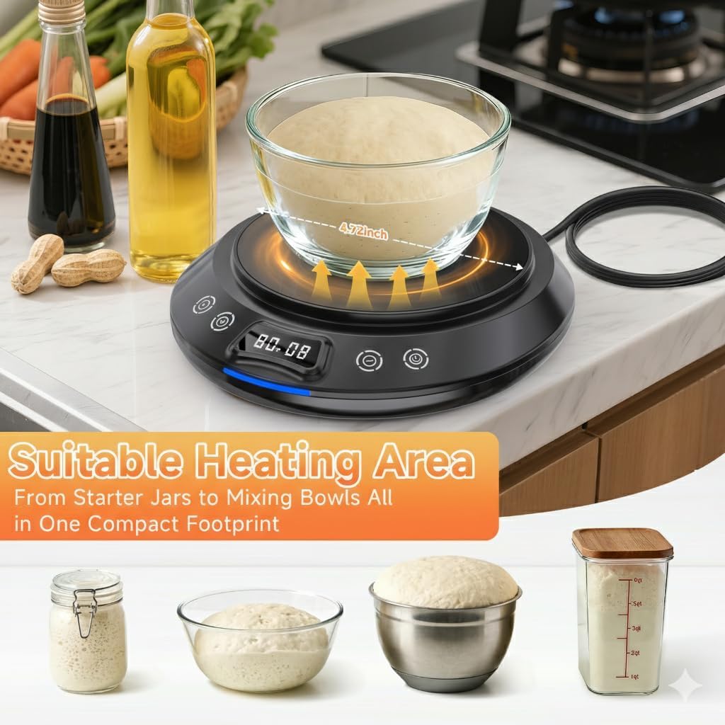 Sourdough Starter Warmer，2026 Upgrade Heating Plate, Bread Maker Machine Helper, 1°F Control (65–110°F), 24H Timer, Sourdough Tools，Perfect for Home Baking (Black)