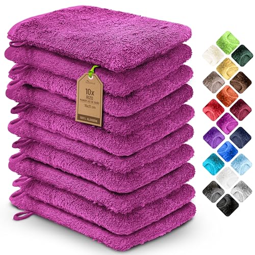 NatureMark Pack de 10 Guantes de Baño de Rizo 100% algodón – Suaves y Resistentes, Ideales para el Cuidado Diario y para Invitados – Rosa, 15x21 cm