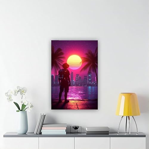 Miniatura 6 de 80s Synthwave Vaporwave Wall Poster  Retro Neon Sunset Cityscape Art  Cyberpunk Digital Print for Teens Canvas Poster Wall Art Decor Print Picture