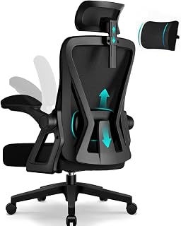 Bürostuhl,Bürostuhl Ergonomisch mit Verstellbarer Kopfstütze,Armlehnen und Lendenwirbelstütze, Schreibtischstuhl Drehstuhl Wippfunktion bis 135°,Chefsessel Rückenschonend, 150kg