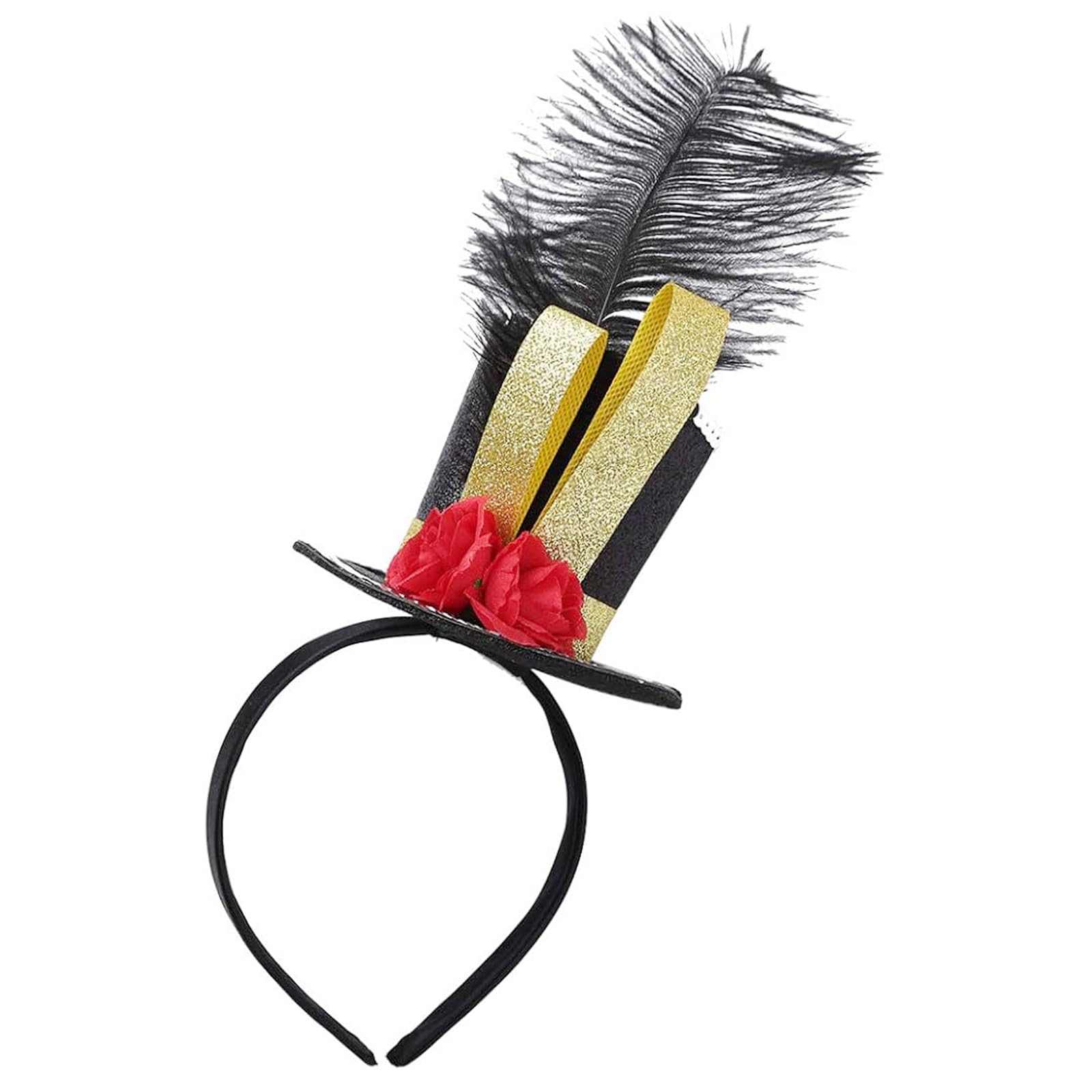 Myqiqi Black Mini Top Hat Headband Fascinator Ostrich Feather Top Hat for Ringmaster Circus Costume for Men Women Festival Halloween Christmas Headwear Carnival