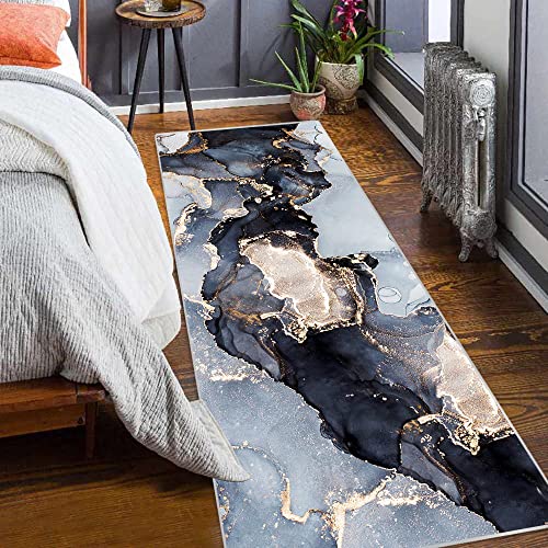Hallway Runner Rug, Luxury Modern Abstract Marble Texture Carpet For Entryways Hallways Bedroom Laundry Room Kitchen Floor Runner (Blue, 2X6 Ft) #TOP3