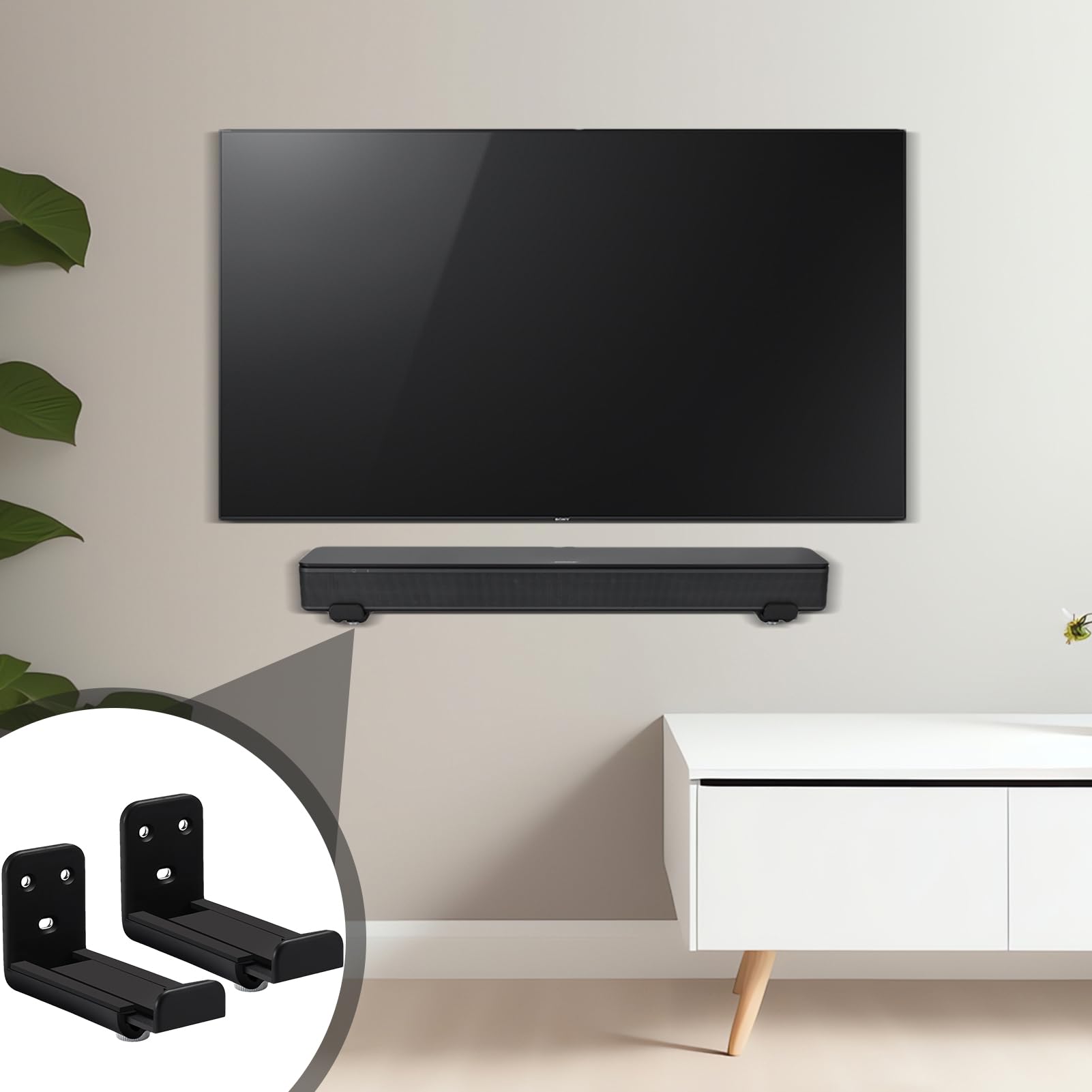 Uchwyt na soundbar pod telewizorem | Pływająca półka ścienna, 8-14 cm, regulacja głębokości, zestaw stojaków na soundbar, do domu, salonu, pod telewizorem, sypialni, hotelu