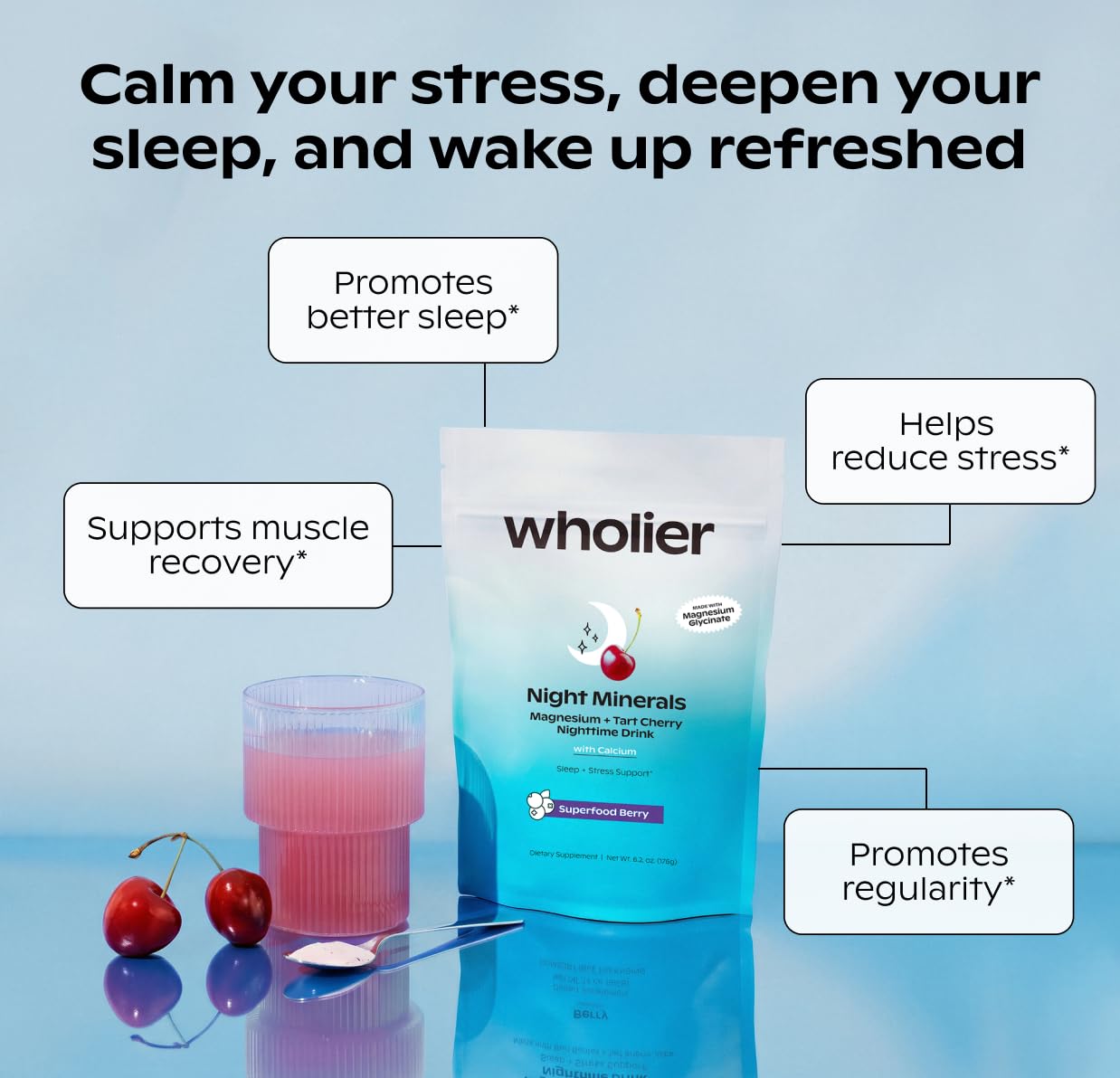 wholier Night Minerals Magnesium Glycinate & Calcium, Berry, 25 Servings — Amazon image 2