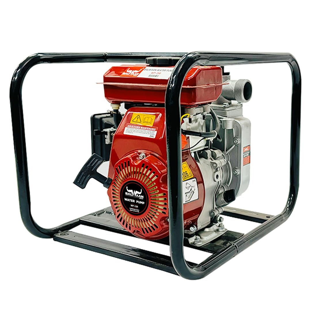 Balwaan Krishi 1.5 Inch Outlet 98 cc 4 Stroke Engine Water Pump| WP-15R | (Black) | for Agriculture, Construction, Water Supply and Draining Flooded Areas