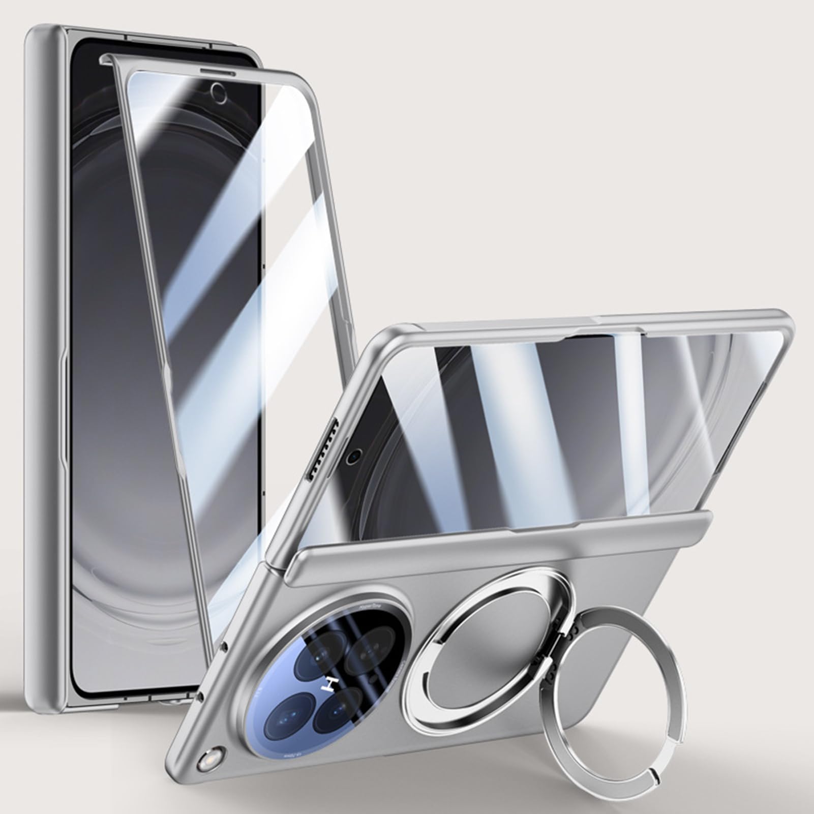 LUOTANL Multifunctional Case for Oppo Find N6, Screen Protector All -Inclusive Slim Case Rotating Magnetic Ring Hinge Shockproof Cover,Grey,N6