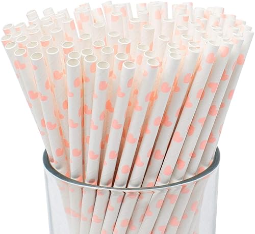 Just Artifacts Pajitas de papel desechables prémium (100 unidades, corazones rosa claro)