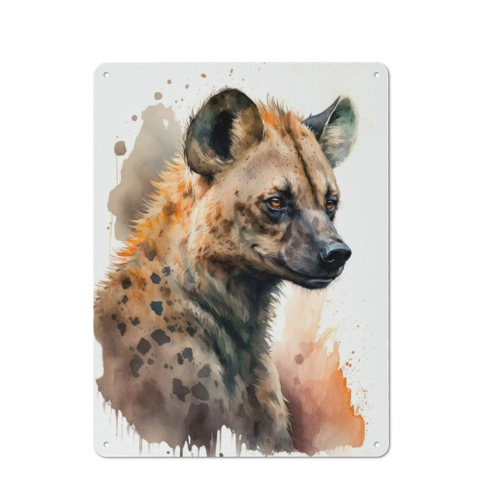 Tin Wall Plaque 40x30cm with A Hyena Watercolor Design for Café Or Home Bar, New-space Wall Decor for Hospitality Decor Collectors