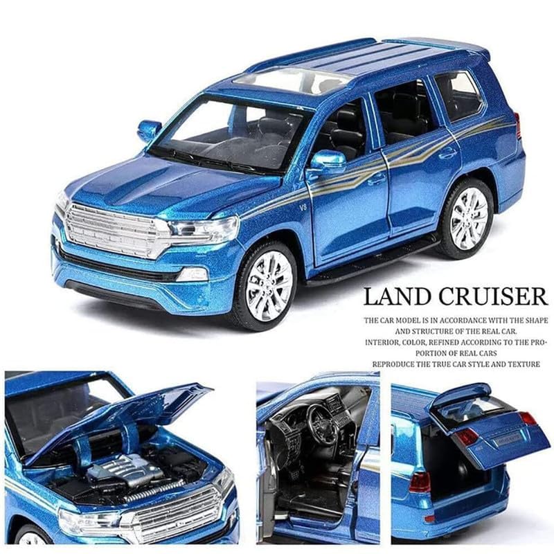 Image of PINQUE Kids New Land Cruiser Diecast Alloy Metal Pull Back Car with Openable Doors Music Sound and Light Vehicle Toy Car for Boys (Blue)