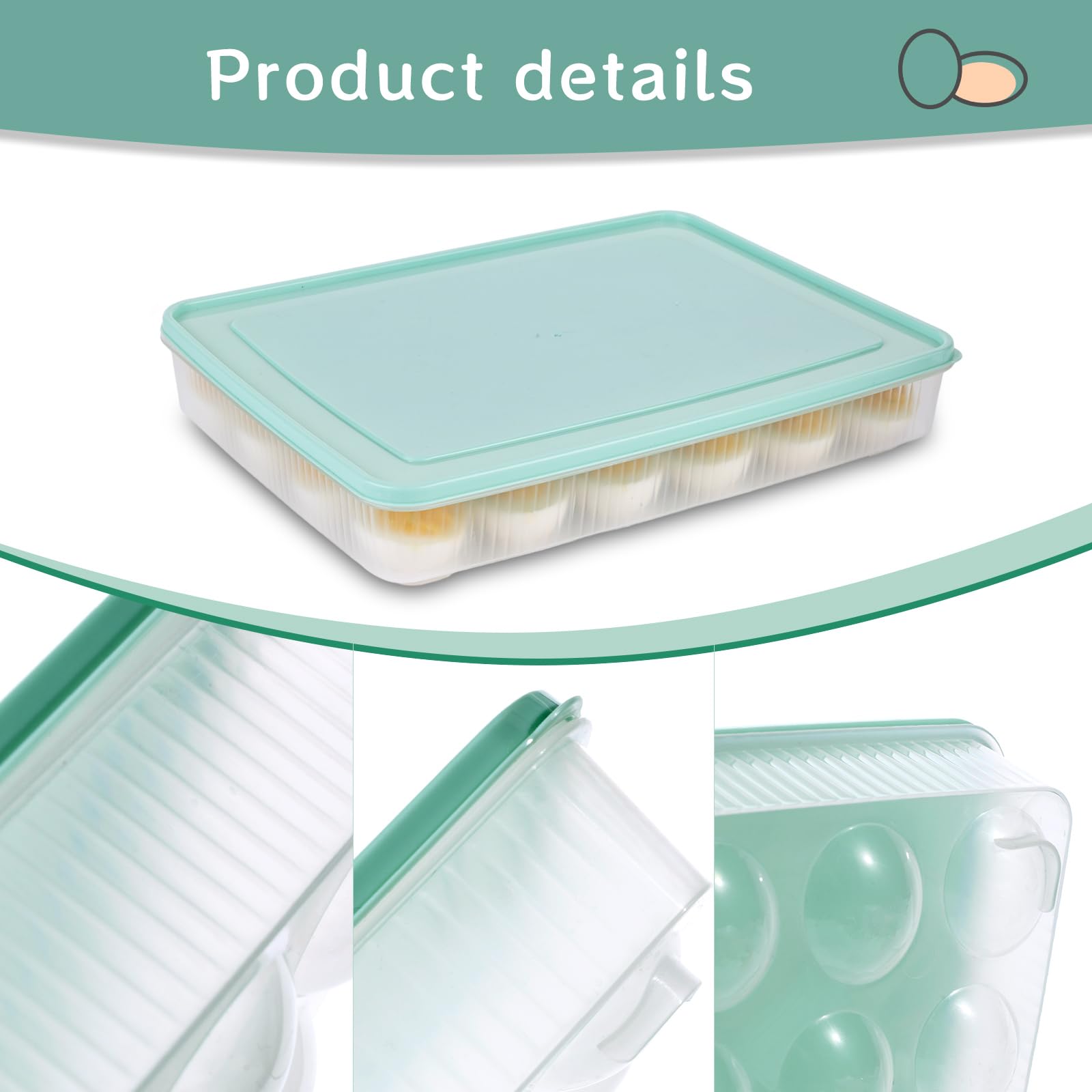 Recipientes para huevos con tapa, paquete de 2 bandejas portátiles para huevos con 48 agujeros para festivales, fiestas, hogar, cocina, refrigerador, suministros apilables 3