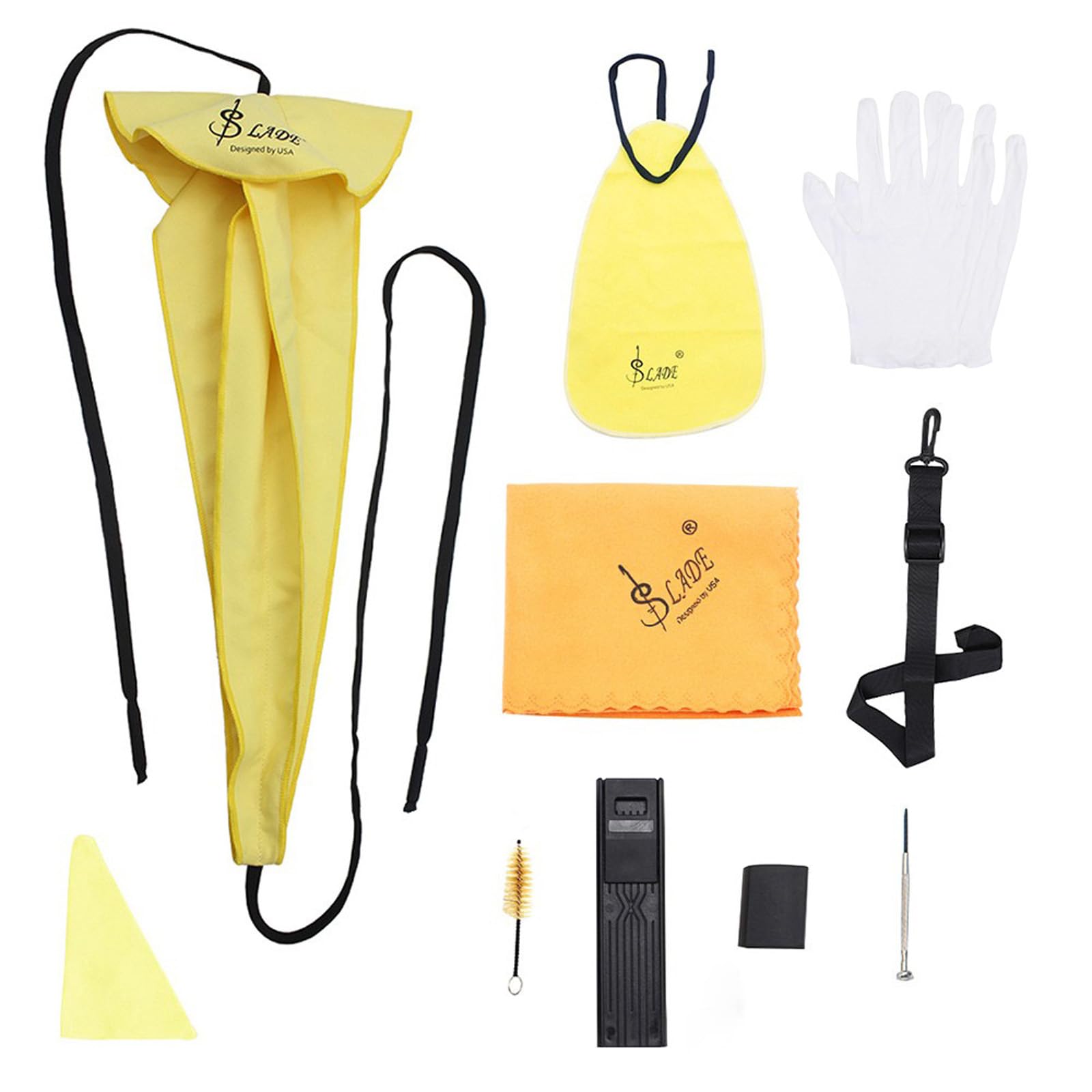Alto Tenor Soprano Saxophone Cleaning Cloth Kit, Sax Microfiber Cleaning Cotton Cloth with Reed Case & Mouthpiece Brush & Gloves & Neck Strap, Wind Woodwind Clarinet Flute Trumpet Clean Care Swab