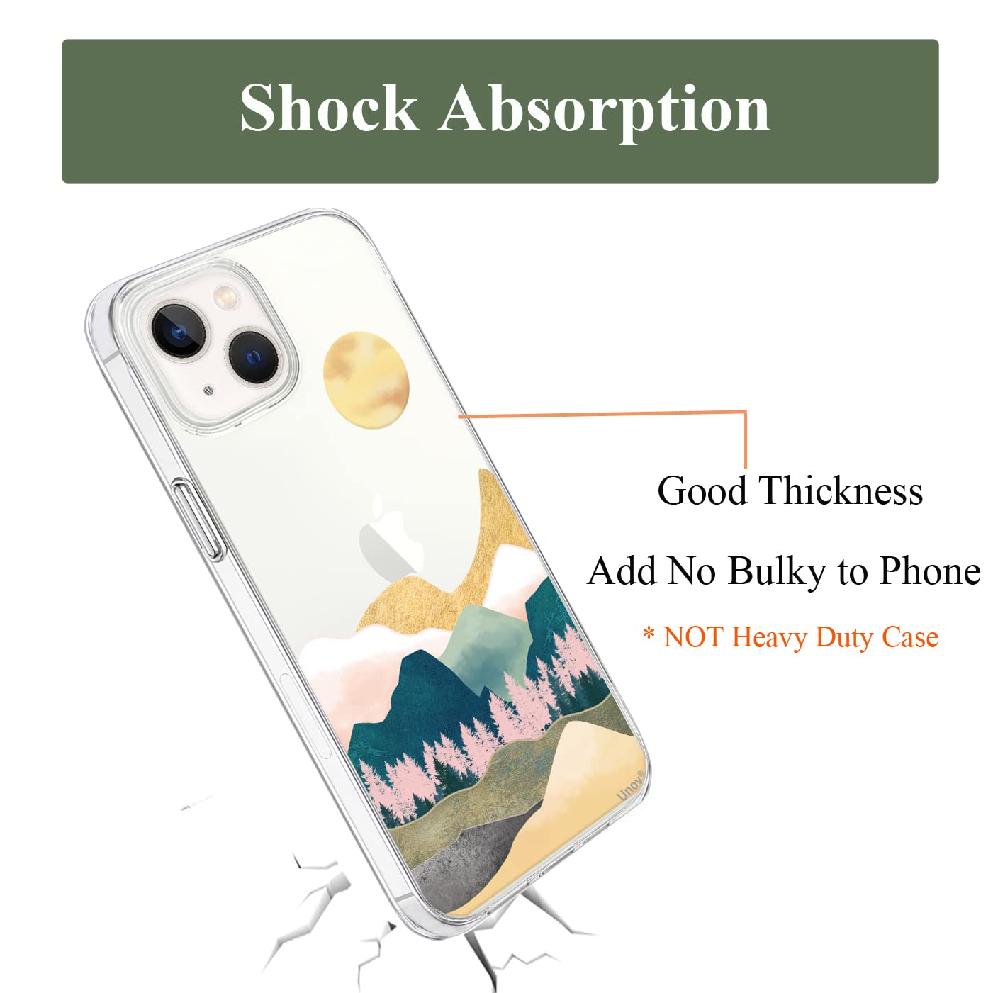 Custodia Unov Per IPhone 14 Pro Max Trasparente Con Rilievo Montagne Sierra – Morbida TPU Antiurto 6,7 Pollici