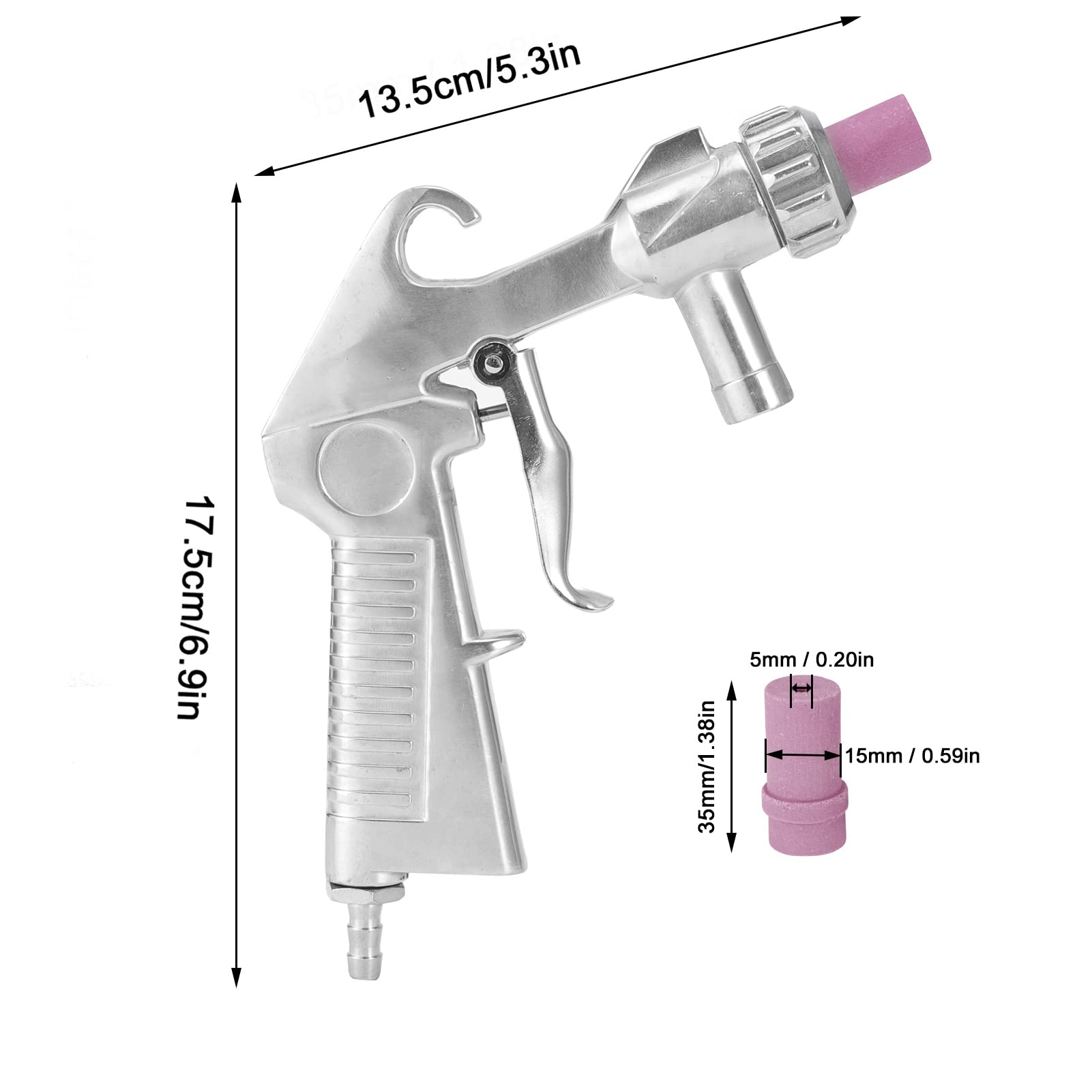 Sandblasting Compressed Air, 60-120 PSI Efficient Sandblasting, Part, Remove Car Tape, Aluminum Alloy Handle Ceramic Nozzle, 13.5x17.5cm