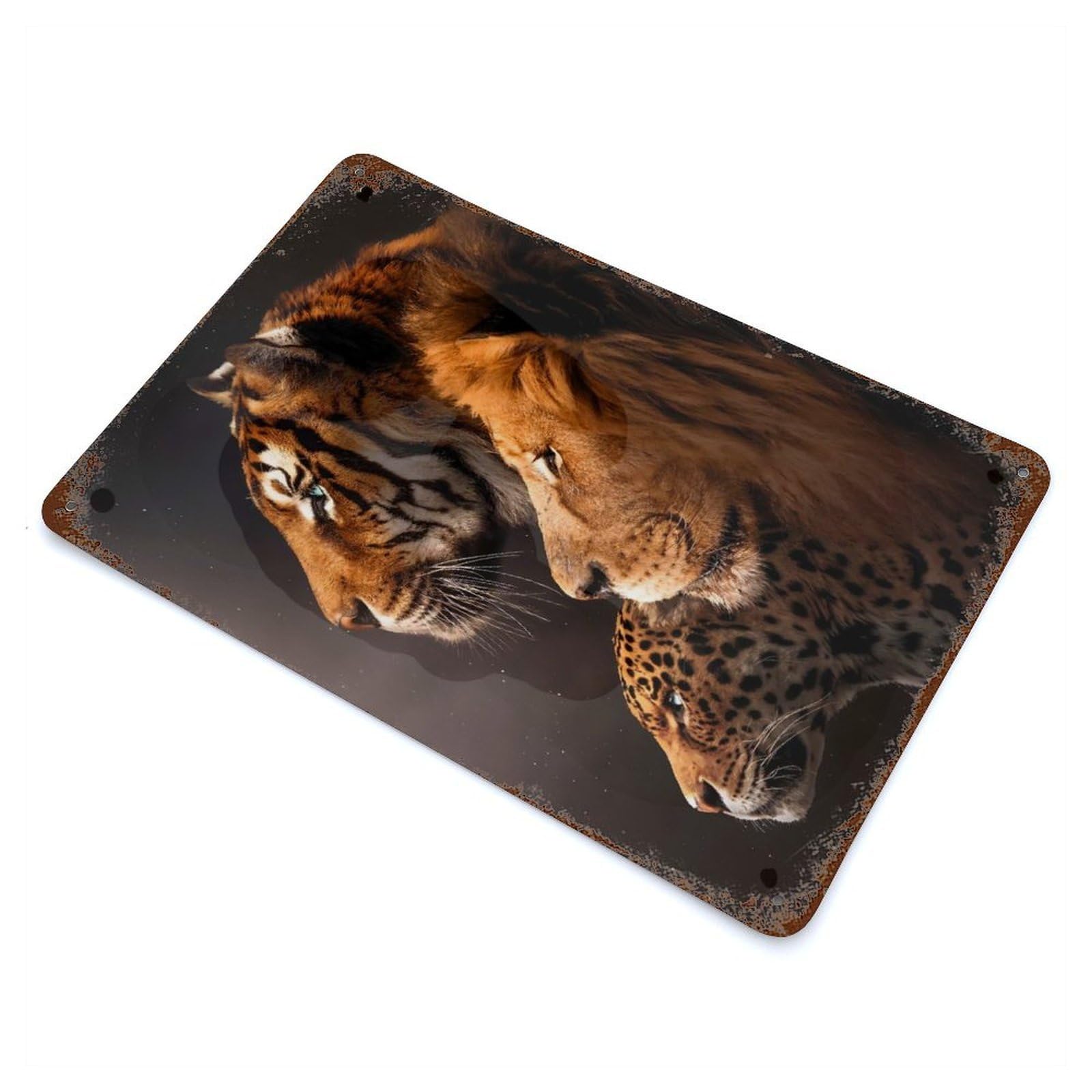 Tiger, Lion, Leopard Rusty Metal Tin Sign 11.8"x7.9", Farmhouse Wall Decor for Farmhouse, Kitchen And Entryway Decor
