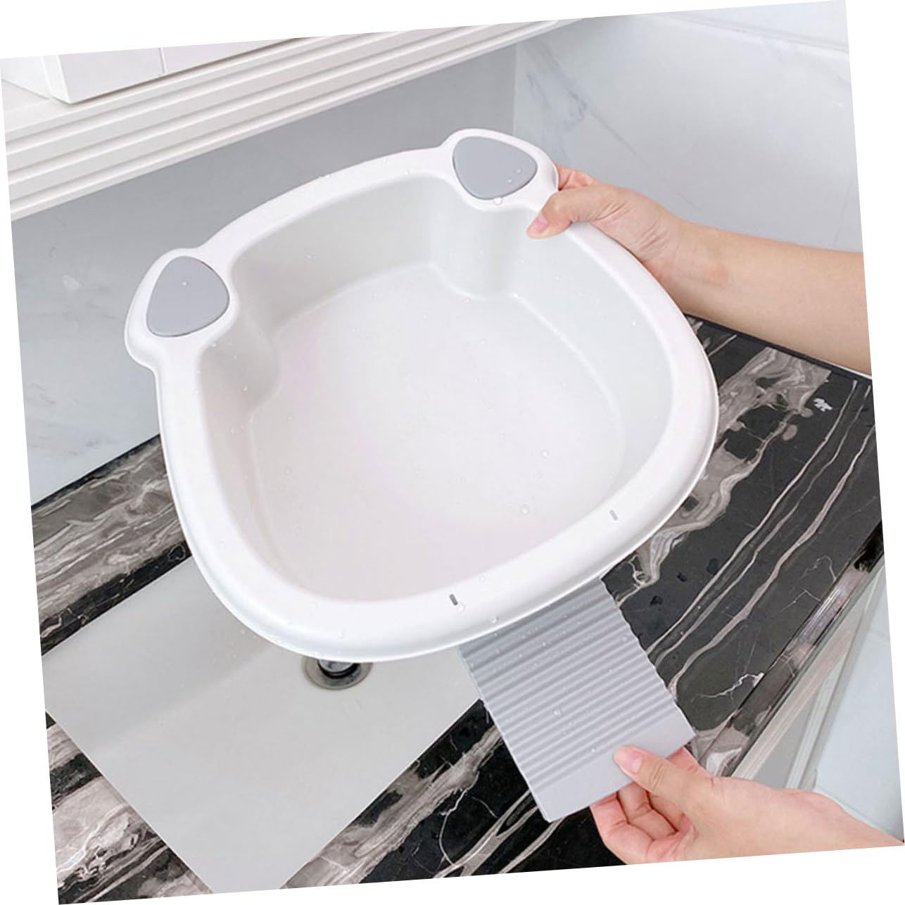 Vaguelly Lavatoio Portatile in Pp 2 Pezzi con Asse Antiscivolo Integrata, Design Multifunzionale a Doppio Bacino, per Casa e Viaggio