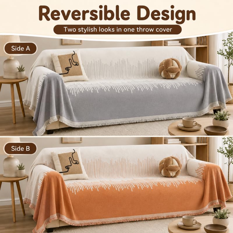 Image of Homero Sofa Cover 2 Seater Reversible Chenille Sofa Throw with Anti Slip Protection, Soft Touch Sofa Cover for Living Room Furniture