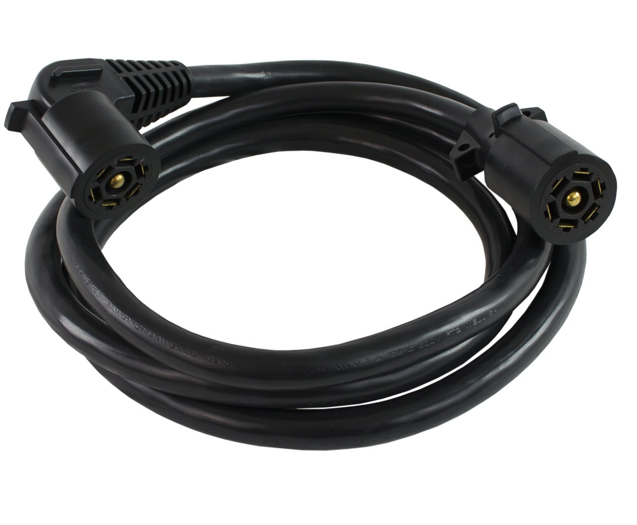 Conntek Double-End 7 Way Plug Inline and Elbow Trailer Cord (Black, 8-Feet)