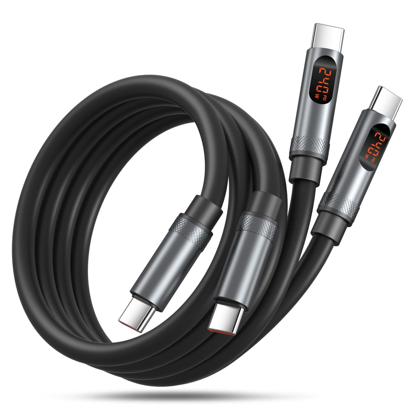 Excgood USB C to USB C Cable, 240W Fast Charging Type C Charger Cord with LED Display for MacBook Pro iPhone 17 16 Pro Max 15 iPad Air5 USB-C Laptops