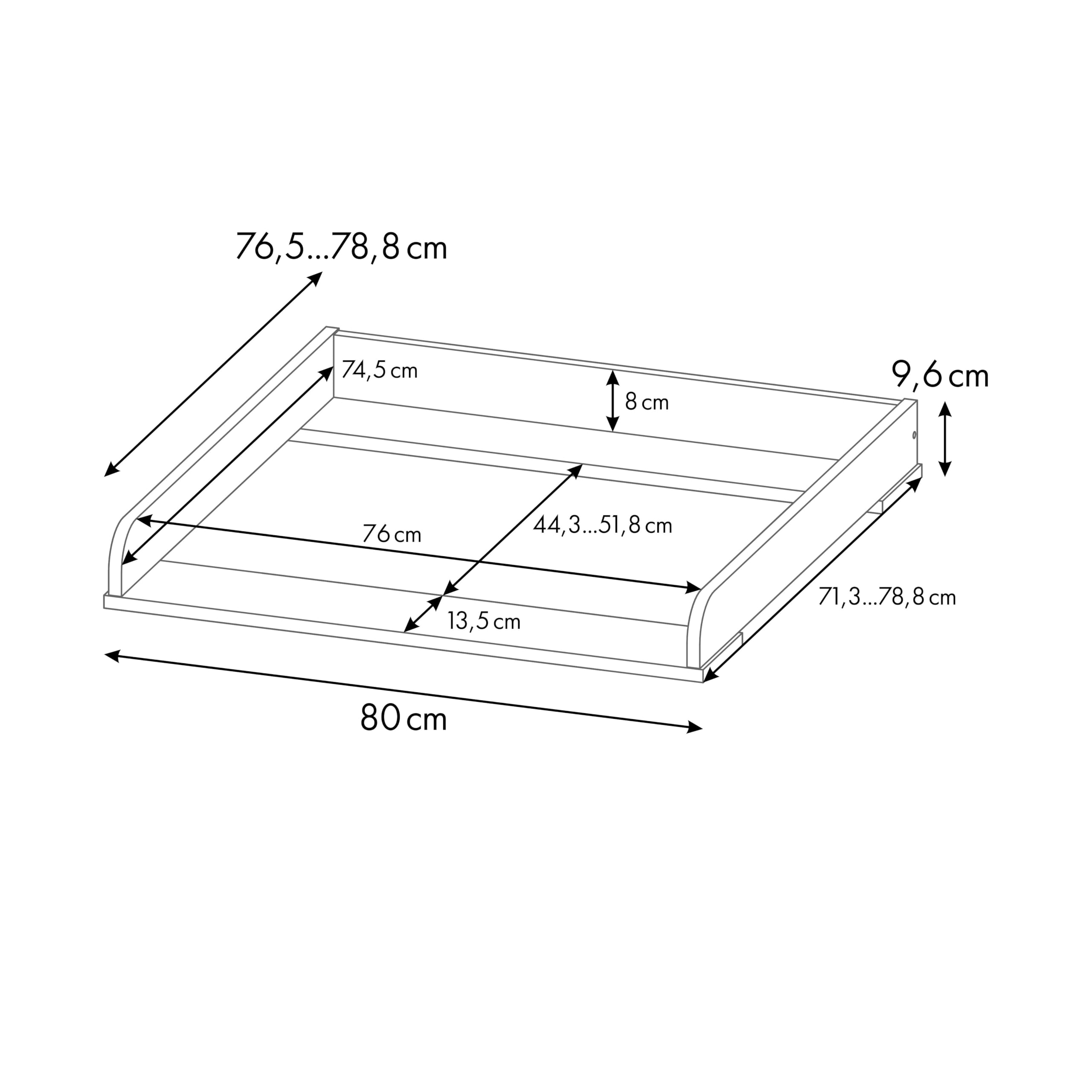 Shefa Kids Wickelaufsatz 800 - Universeller Wickeltischaufsatz für Ikea Kommoden MALM, HEMNES und NORDLI, Weiß