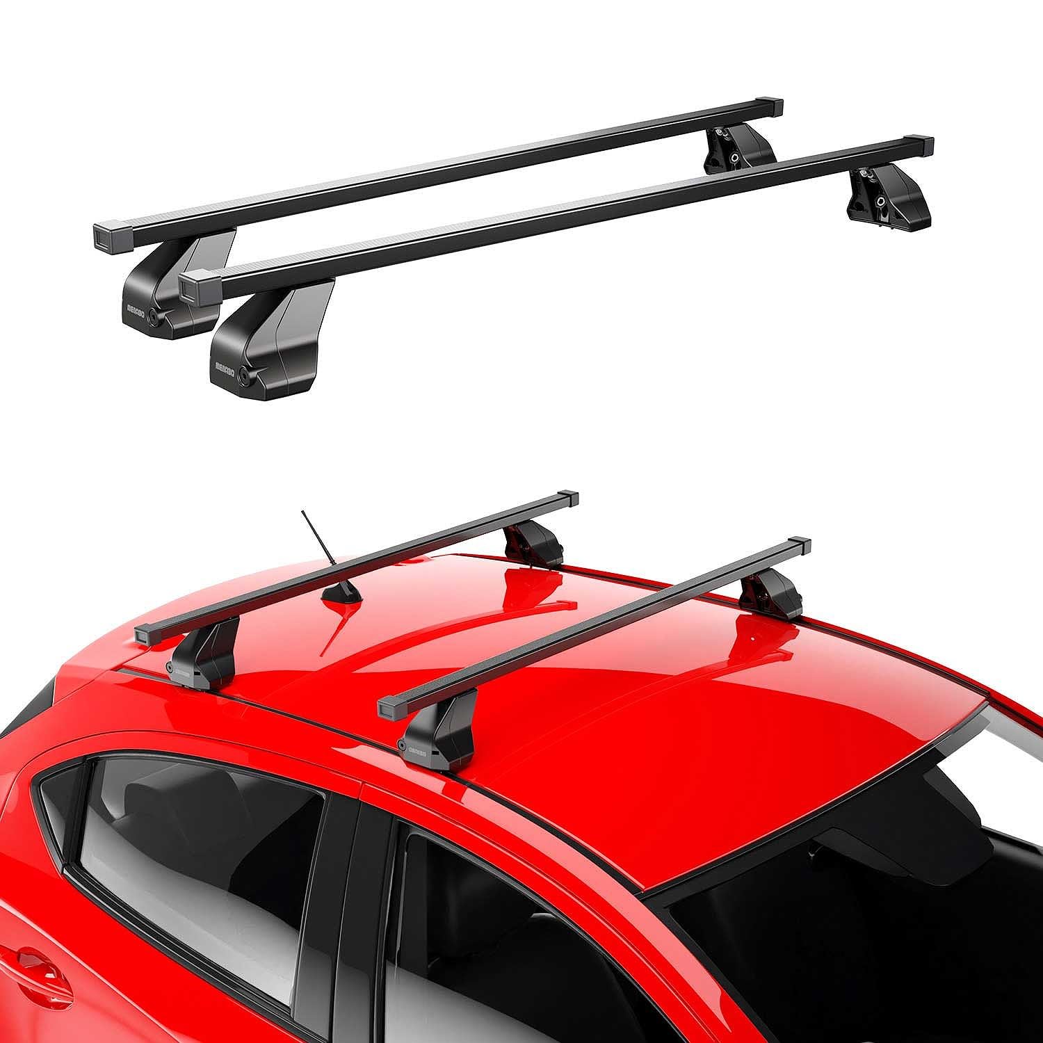 Menabo Barres de toit compatibles avec Mercedes Classe B W246 2011-2018 en acier 75 kg Noir 2 points de fixation pour porte-vélos, coffres de toit, porte-skis, verrouillables