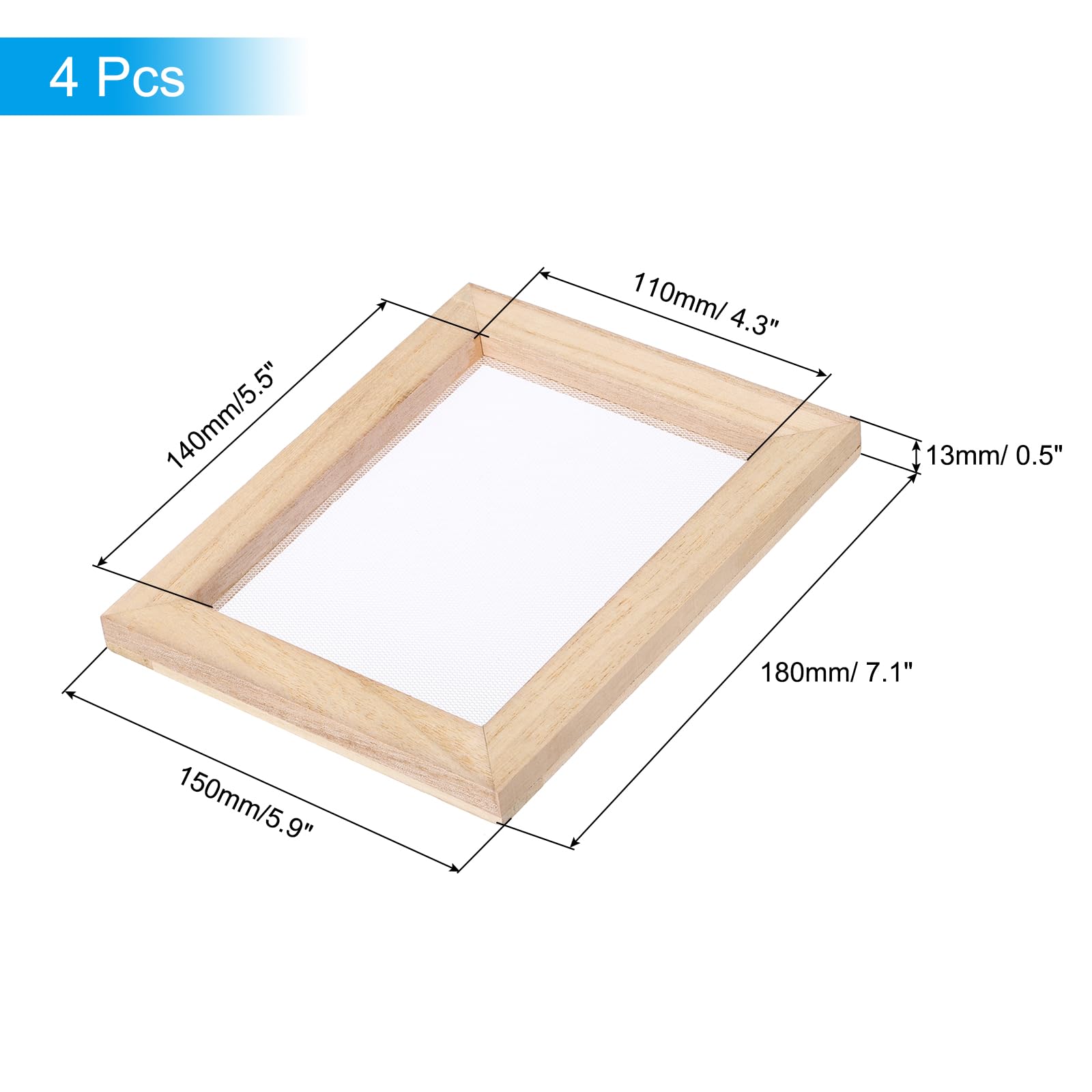 PATIKIL Marco de Papel de Madera de Tamaños A6 4 Piezas 5.5 x 4.3" Molde Individual de Papel y Marco de Papel para Suministros de Fabricación de Papel DIY Color Madera