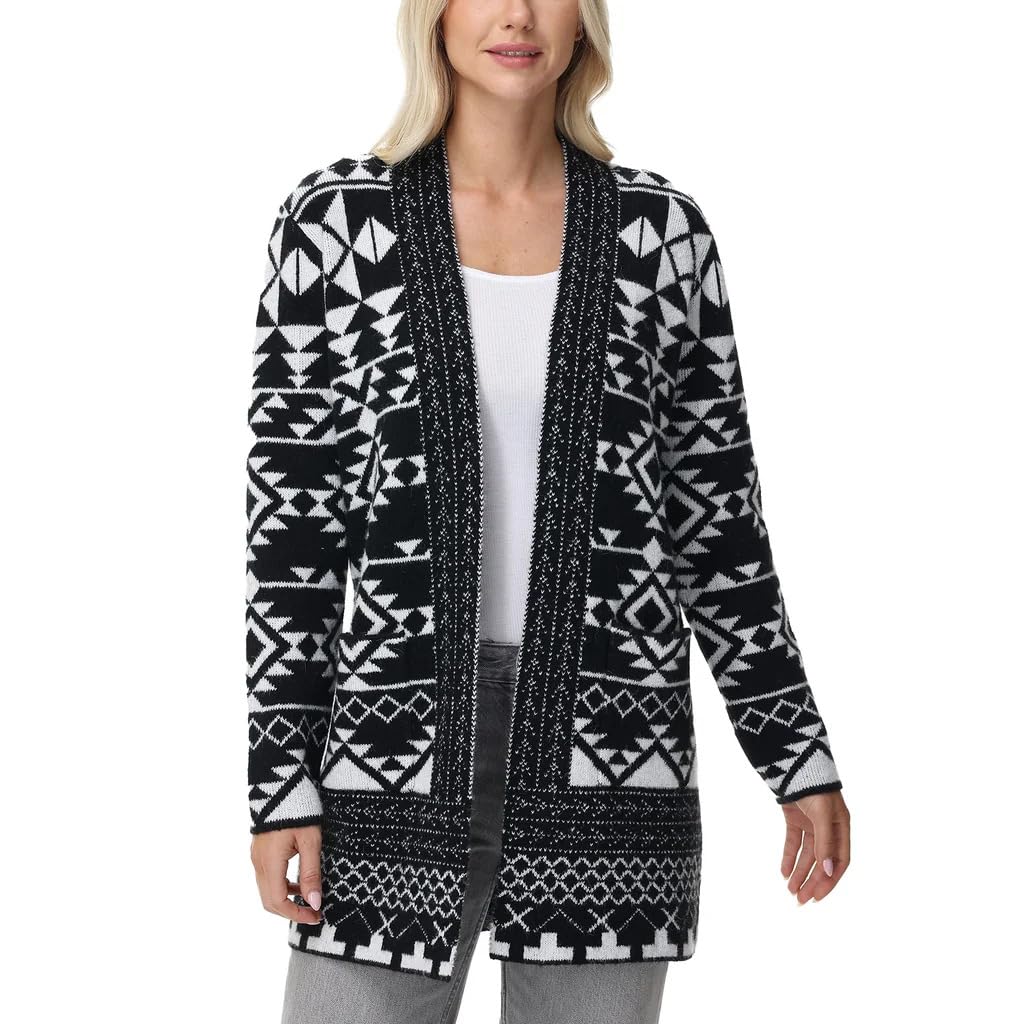 Frye Womens Patterned Cardigan Functional Pockets Open Front US Alpha Medium Regular Regular Black