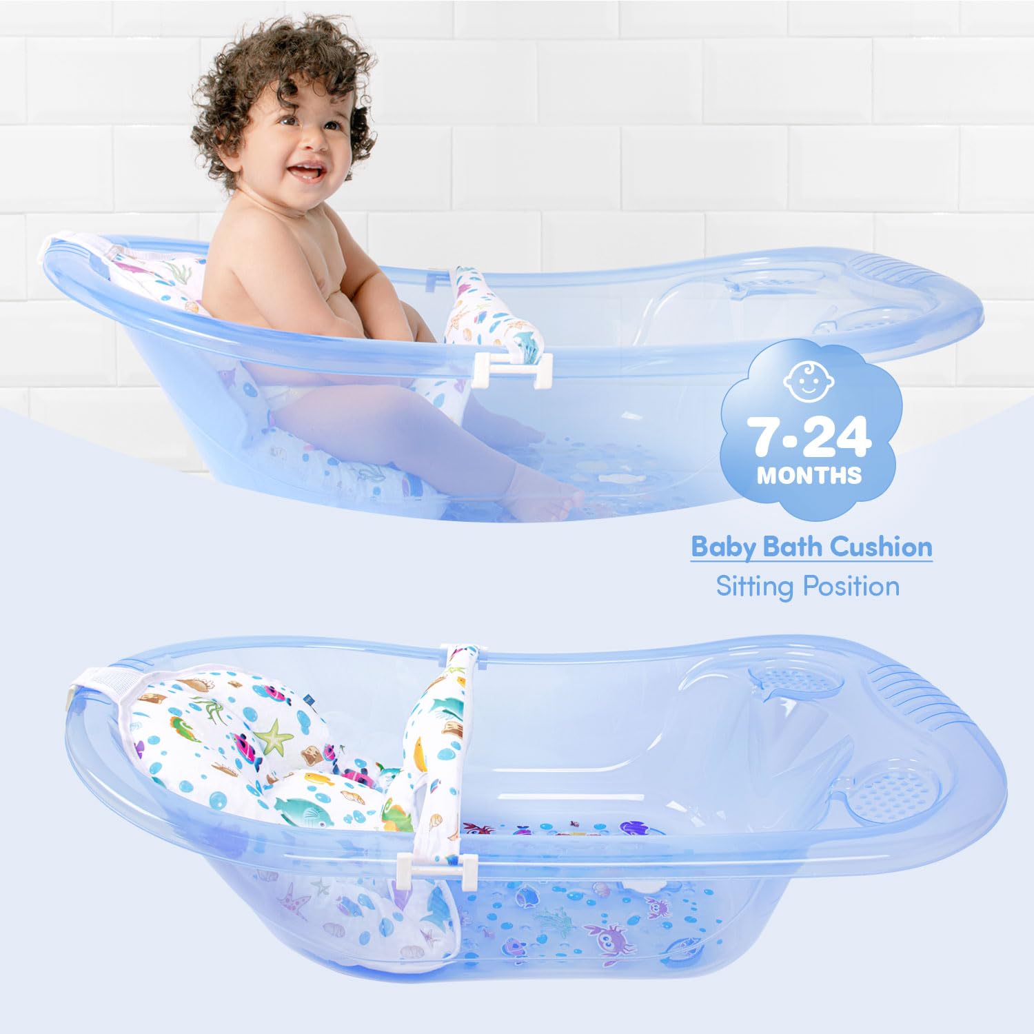 Multifunctional Baby Bath Net With Cushion - Adjustable, 5 Point Seat Support, Bath Sling, Newborn To 2 Years Age (Bathtub Is Not Included) (1 Pack)