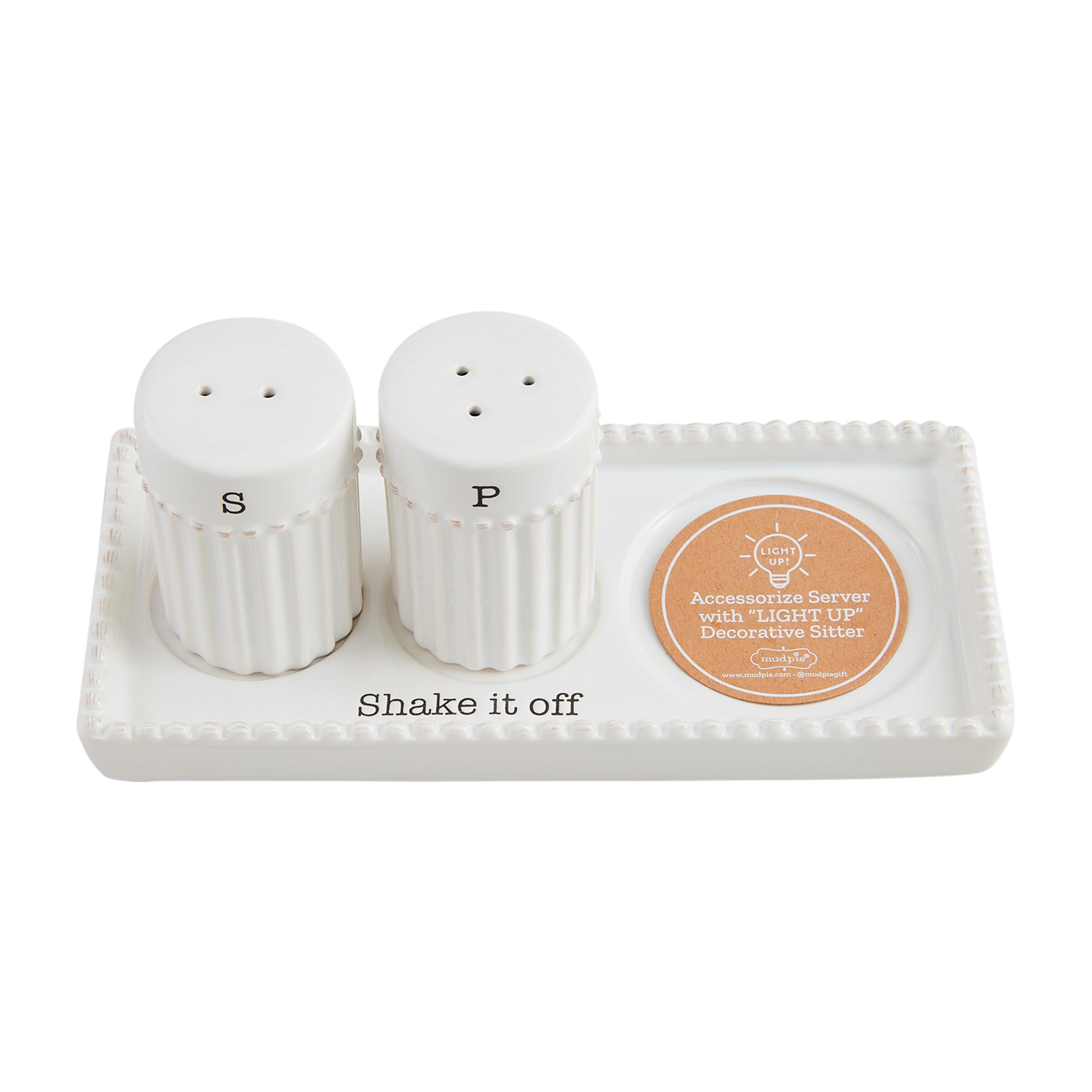 Salière et poivrière anti-renversement avec socle Mud Pie blanc stable