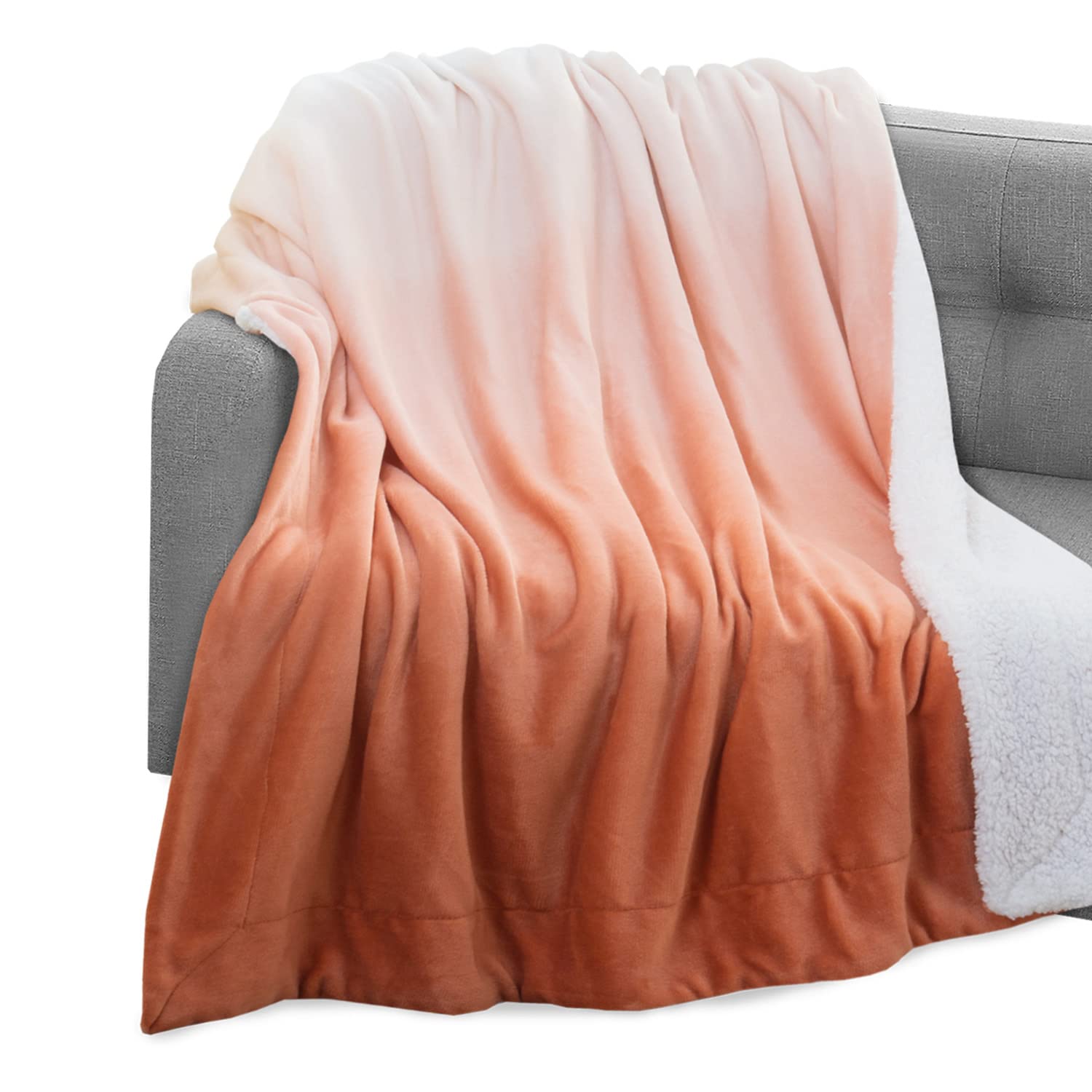 Elegant Comfort Throw Blanket, Reversible Sherpa Flannel, Ultra-Soft, Fuzzy, Cozy and Plush- All Season Lightweight Decorative Throw, 50 x 60 inches, Ombre Design Sherpa Throw, Dusty Rose