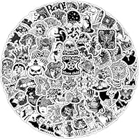 BDSHUNBF 100 PCS Gothic Skull Stickers - Black White Horror Thriller Waterproof Vinyl for Water Bottle, Skateboard, Laptop, Guitar