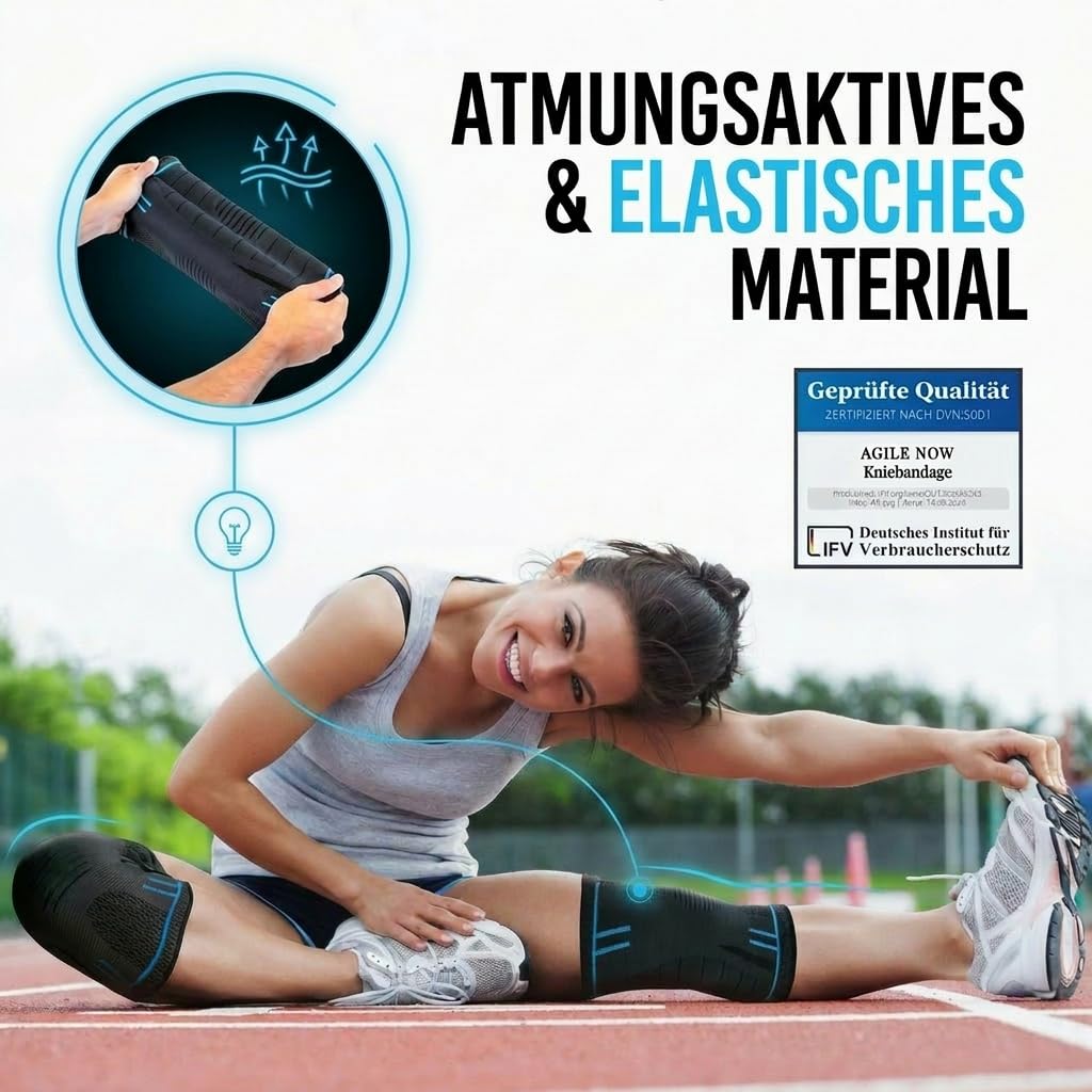 Kniebandage 2er Set Premium stabilisiert & schützt die Gelenke bei jeder Bewegung, Knie Bandage für Damen & Herren, rutschfeste & atmungsaktive Knee Pads, für jede Sportart
