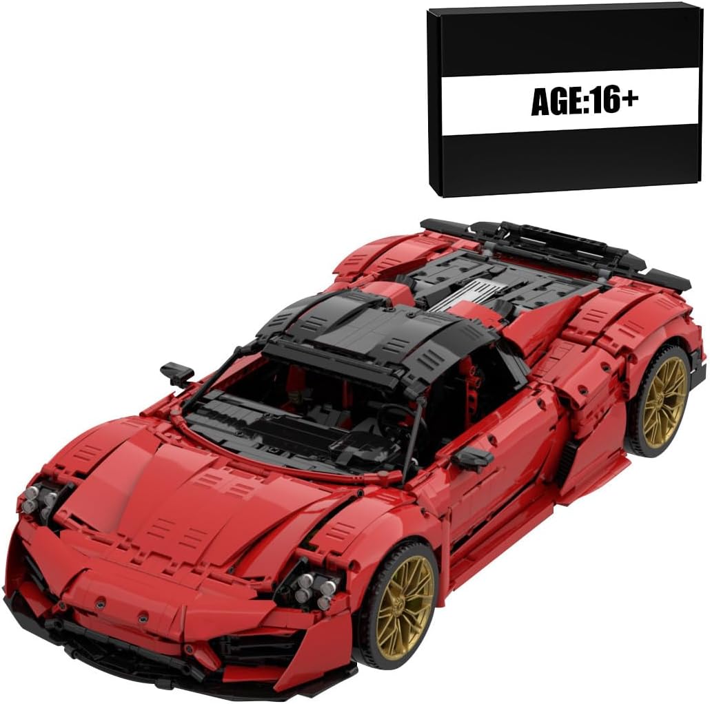 BrickCraftWorks 918 Sports Car Tech Building Blocks Set, Authentically Detailed Build and Display Model for Home or Office Décor (3981PCS/Red)