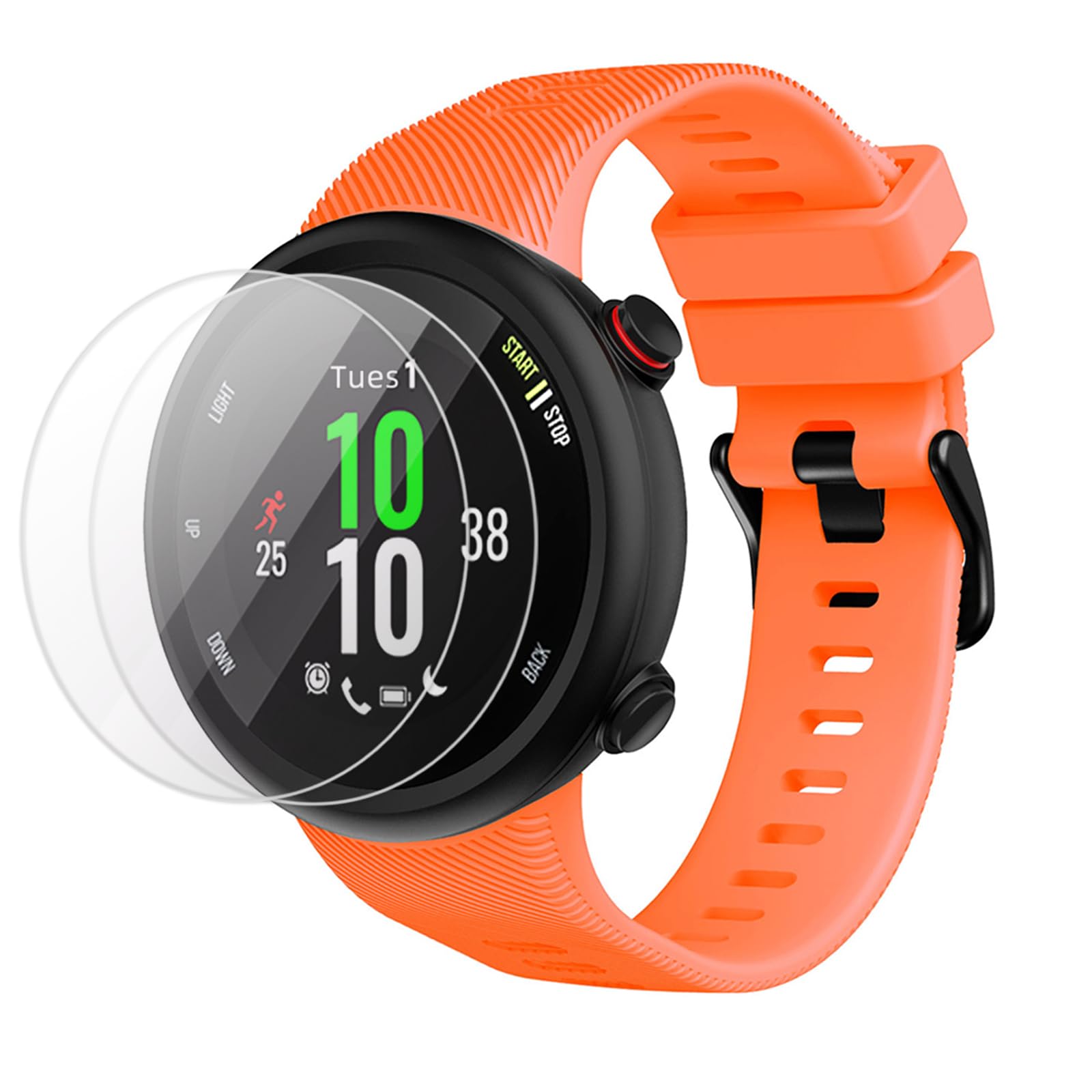 TopPerfekt Strap Compatible with Garmin Forerunner 45 and 2 x Screen Protector, Sport Silicone Wristband Arm Band Replacement Bracelet for Forerunner 45 (Orange)