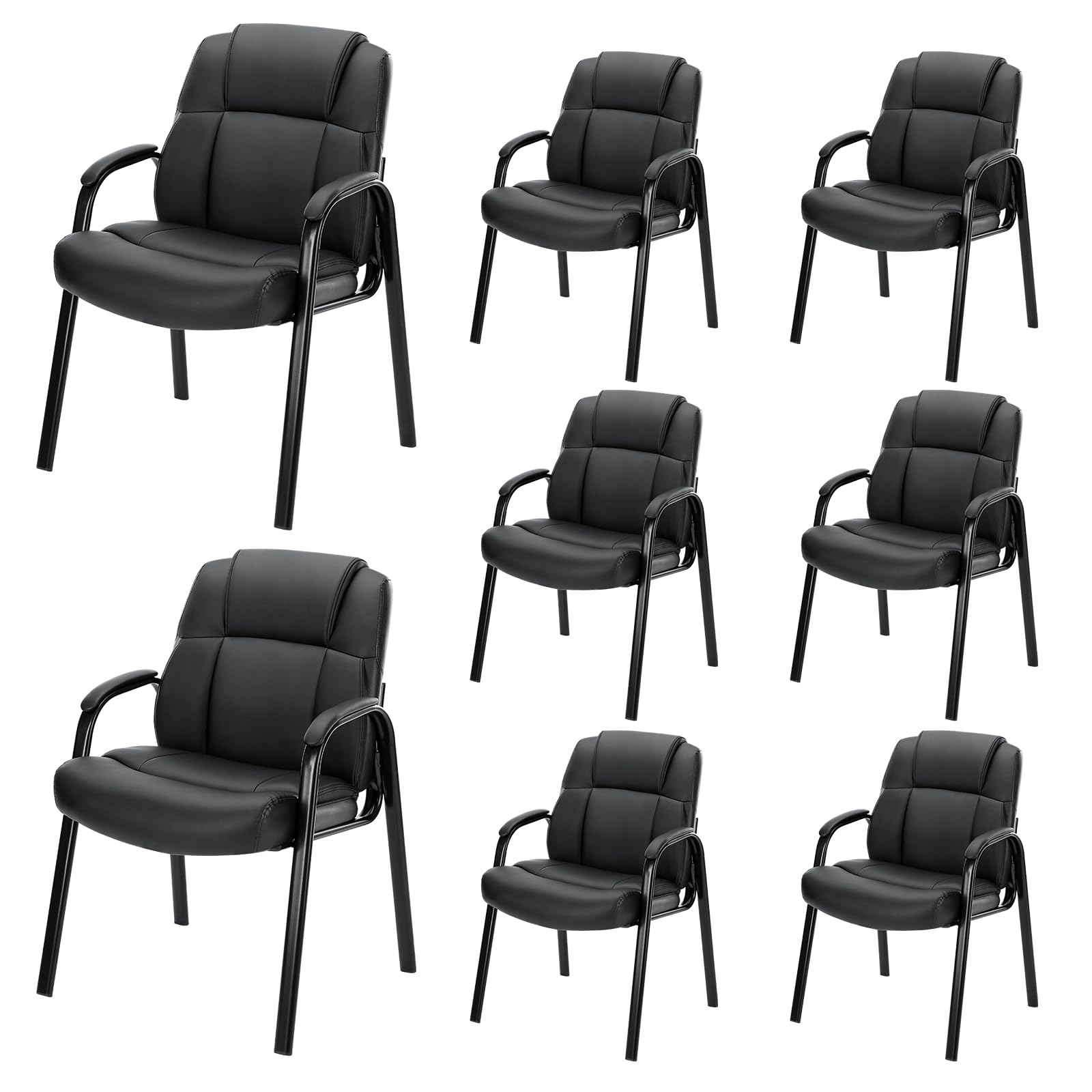 NEWBULIG Waiting Room Chairs Set of 8, Office Guest Arm Desk Chair No Wheels Leather Stationary for Reception with High Back, Comfy Padded Arms, for
