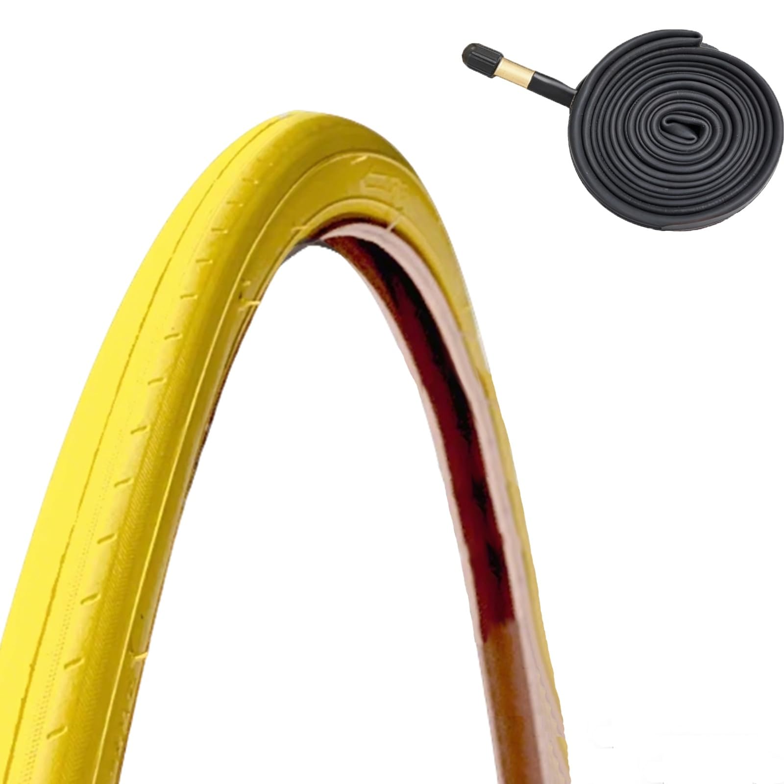 700x23c Yellow Road Tire Safety-Visible Sidewall 700/23c Low Rolling Resistance 700 23 c for Road Commuter High-Alert Bicycle(Tire tube Schrader Valve48)