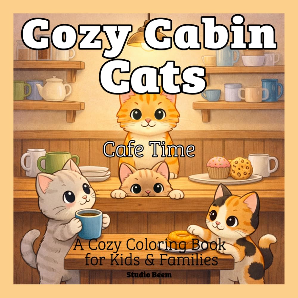 Cozy Cabin Cats: Cozy Café Coloring Book: A Cozy Cat Coloring Book with Cute Café Scenes, Sweet Treats, and Relaxing Coffee Shop Moments