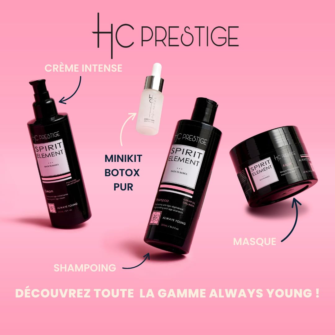 HC Prestige Mist Sans Rinçage Always Young - Effet Glossy - Hydratation Profonde & Brillance - Panthénol, Vitamine E & Caviar Marin - Formule Naturelle Silicone - Cheveux Ternes et Sec 230ML