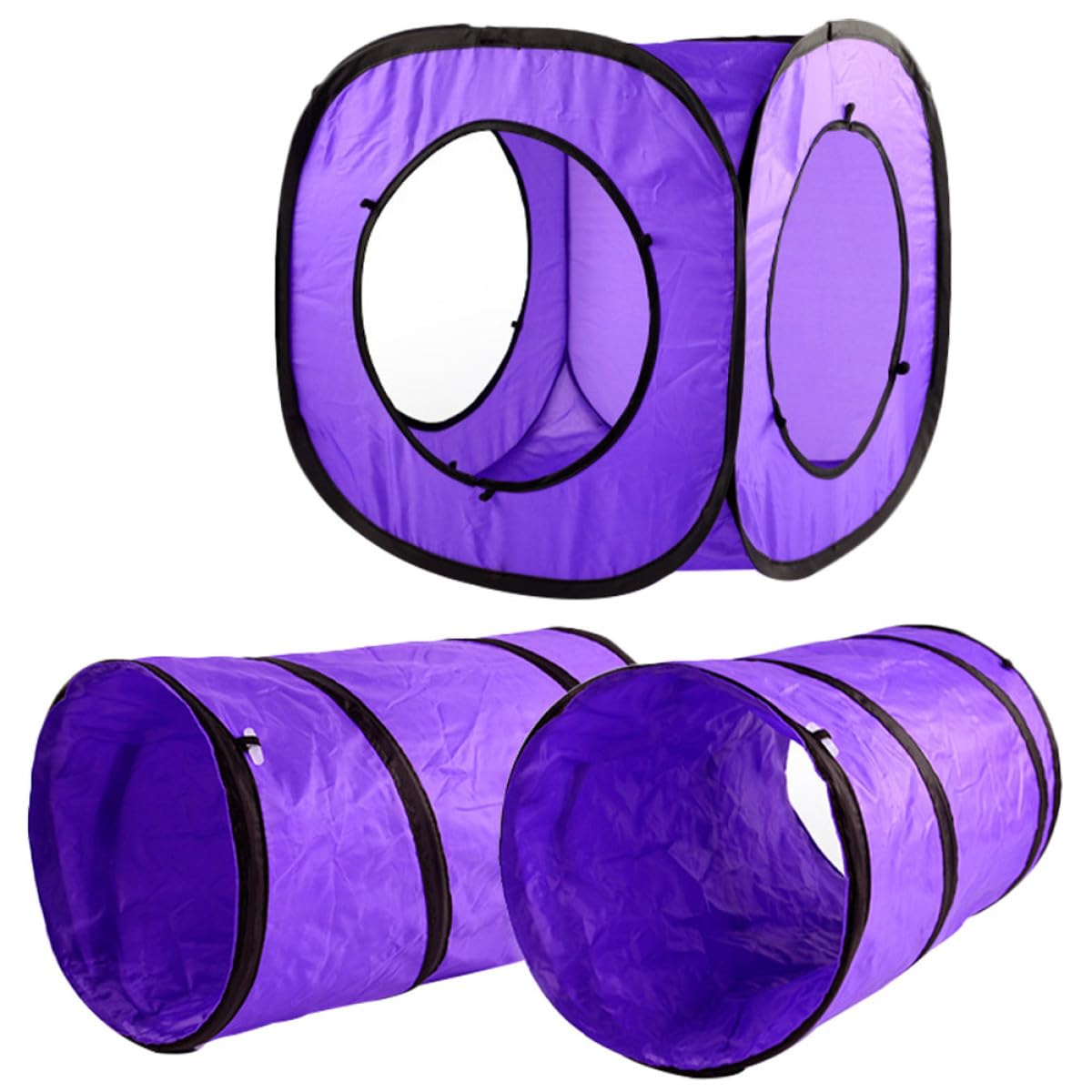 jojofuny 3 Stück Katzentunnelspielzeug aus Reißfestem Polyester und Stahl mit Rundem und Quadratischem Design Faltbar und Tragbar für Katzen und Kätzchen