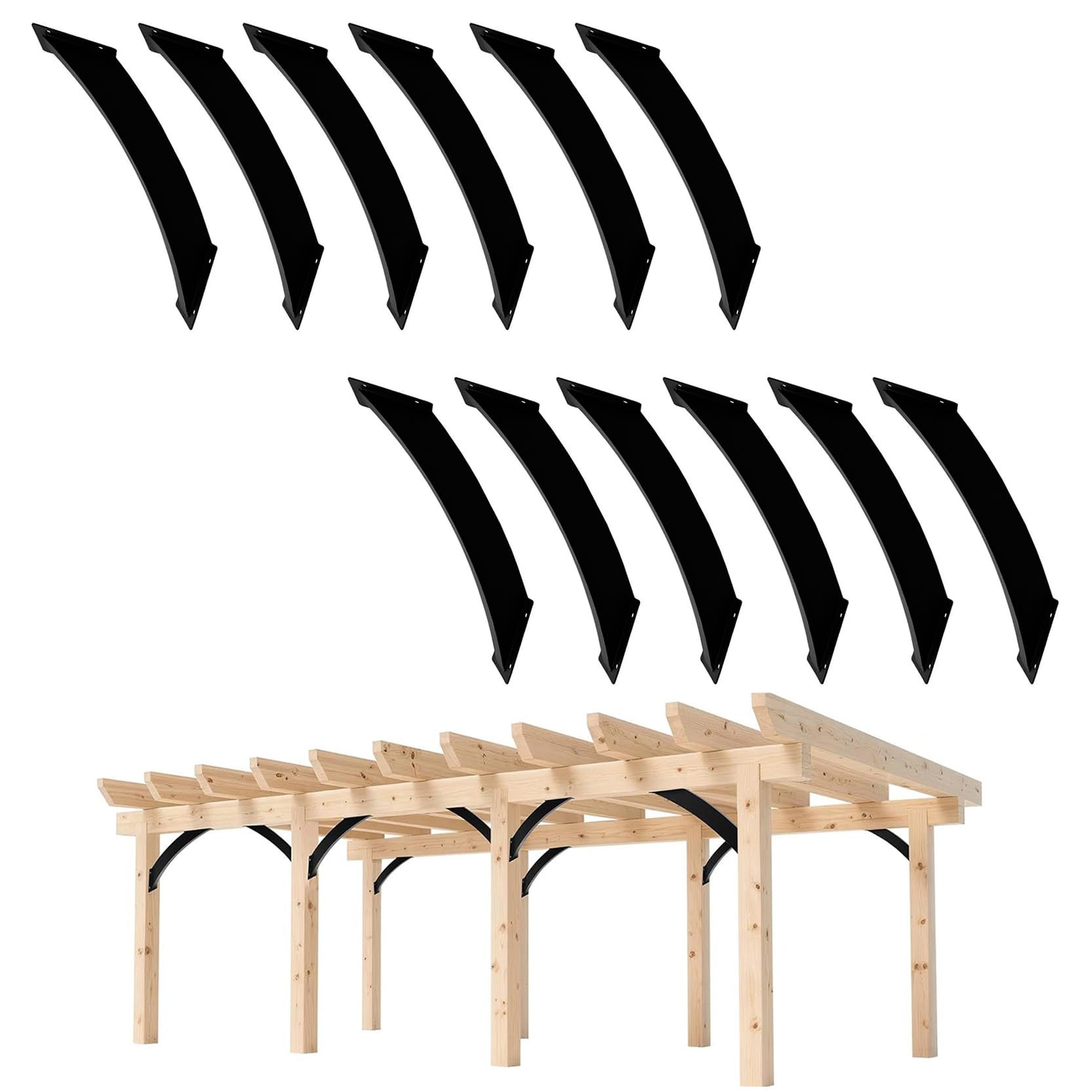 LQSYBHD Black 45 Degree Angle Support Bracket Inside Mount Corner Connector Corner Bracket for Pergolas Gazebo Deck Porch Cabin Elevated Wood Support Bracket Support kit (Size:12pcs)
