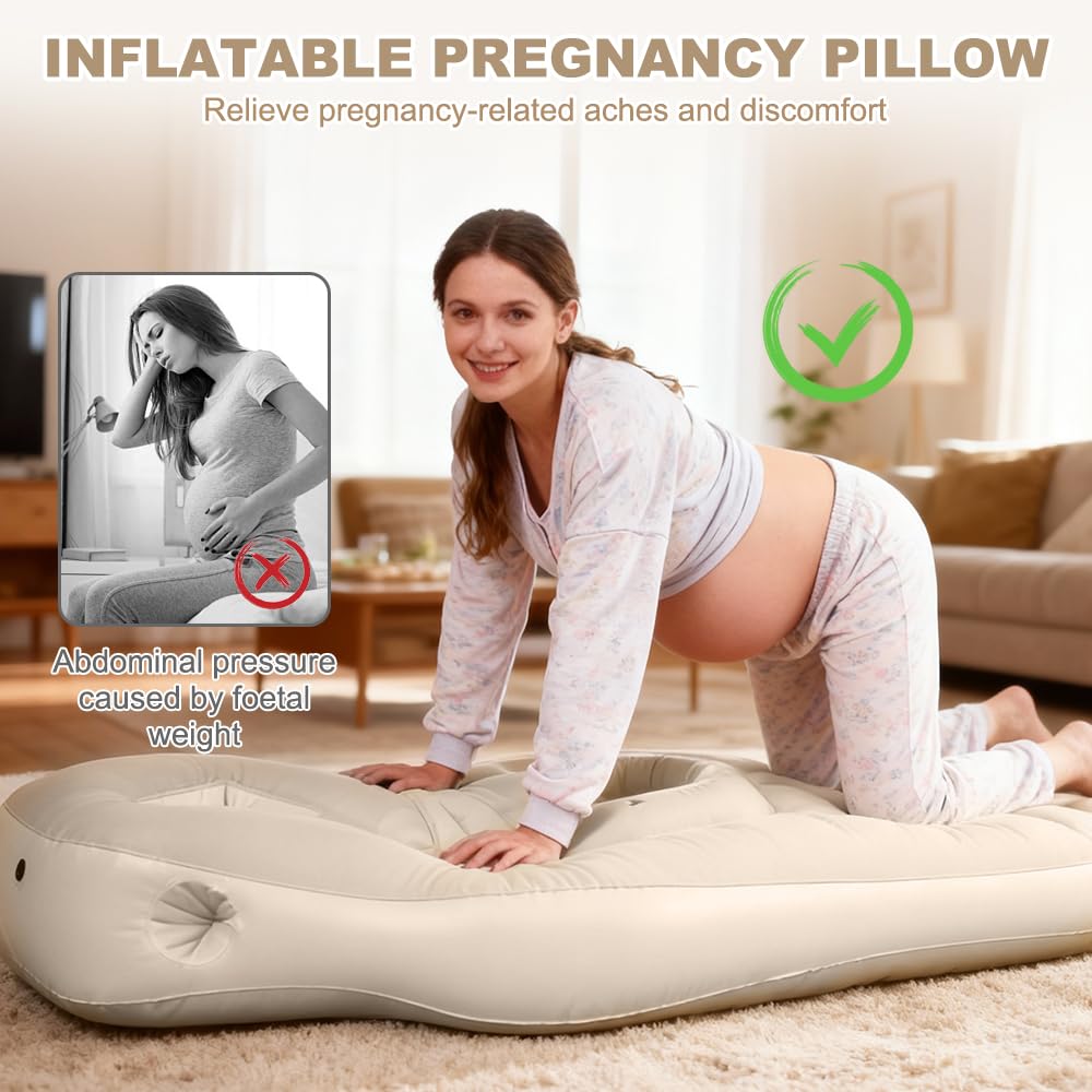 Aufblasbares Schwangerschaftskissen mit Loch, Yogamatte für Schwangere, Brown, Beflocktes PVC Luftbett
