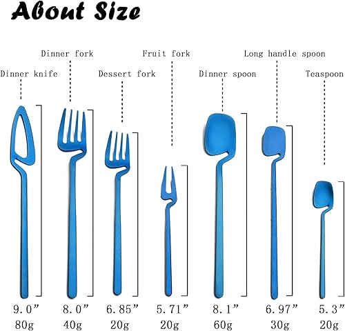 Miniatura 3 de JASHII Juego de cubiertos de acero inoxidable 304, color azul mate, juego de cubiertos de 20 piezas, moderno juego de cubiertos colgantes, regalo de