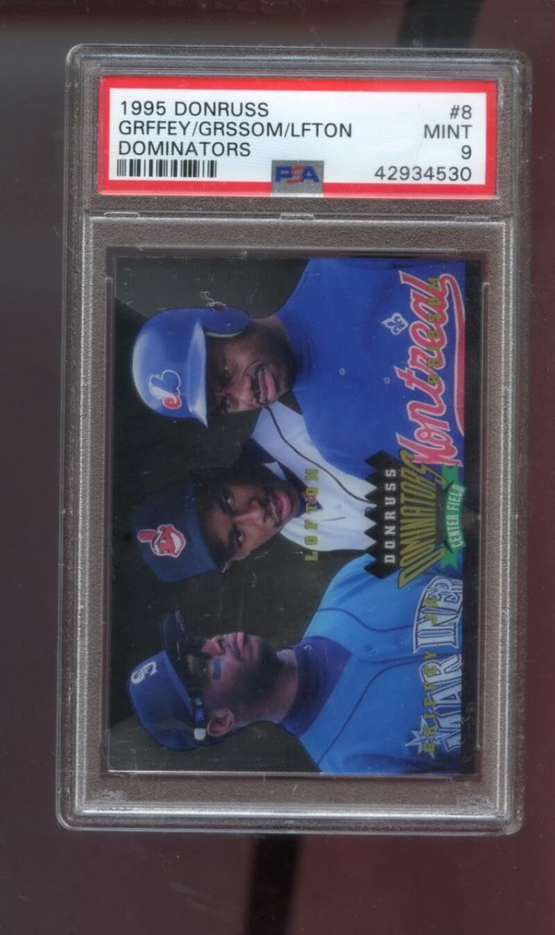 1995 Donruss Dominators #8 Ken Griffey Jr. Ken Lofton Marquis Grissom PSA 9 Graded Baseball Card MLB INSERT Center Field Kenny Fielders