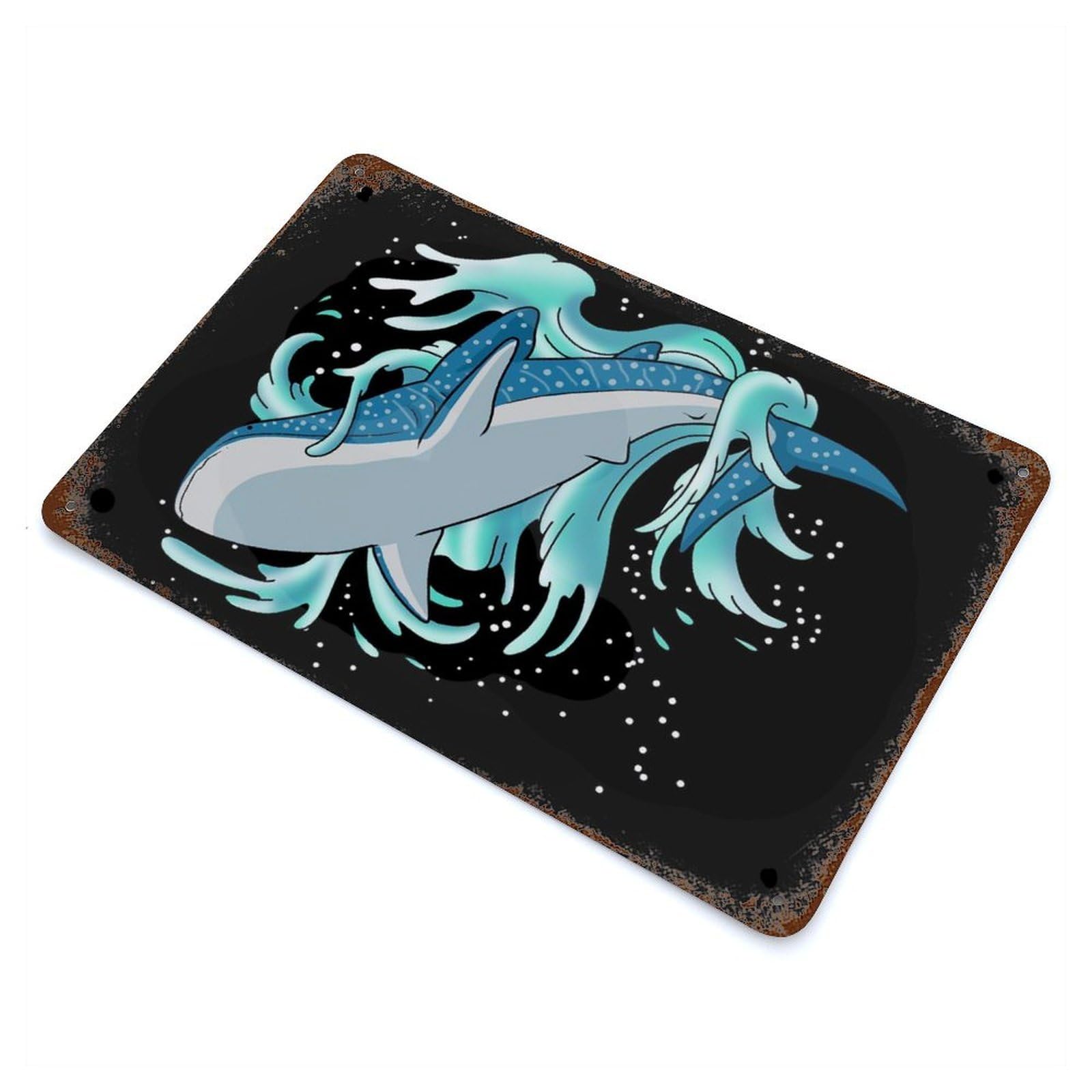 Garage Style Whale Shark Scuba Diving Distressed Metal Wall Sign 11.8"x7.9", Novelty Wall Decor for Bar And Workshop