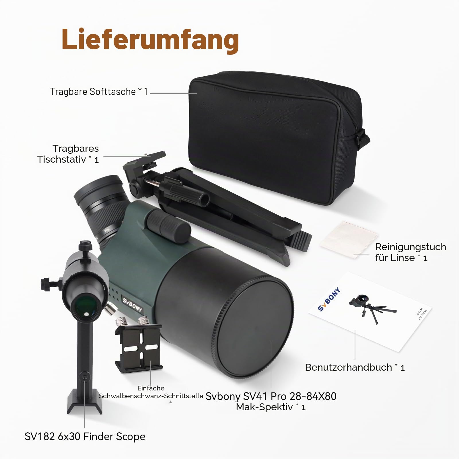 Svbony SV41Pro Mak Spektiv 28-84X80 HD FMC Dual Speed Fokus Wasserdichtes Spektiv mit Stativ